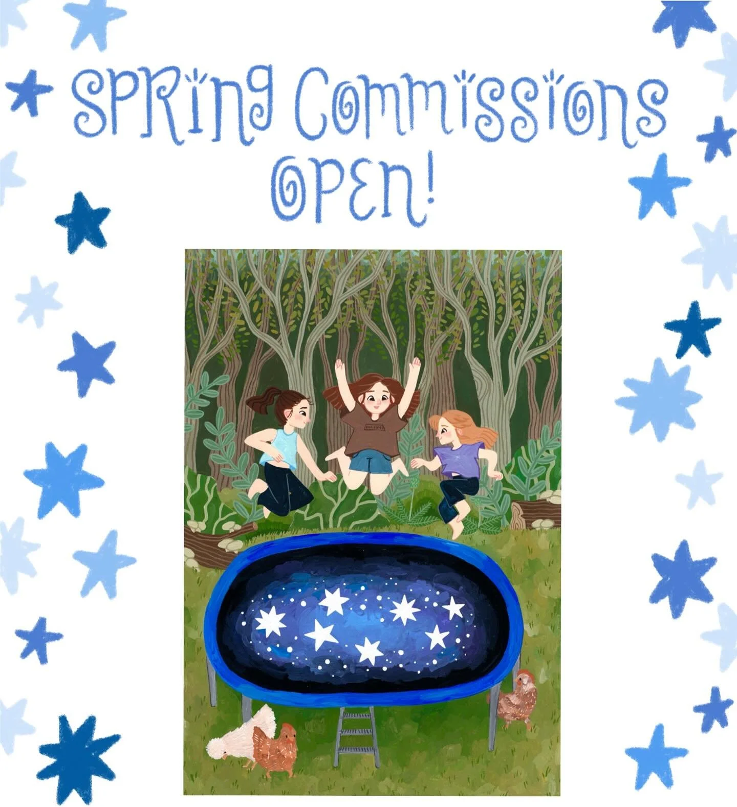 Hi hi! Opening up a few commission slots for the spring! If you&rsquo;d like to have me paint something, the form is in my bio! 
*
I get a lot of requests in my DMs, which I&rsquo;m so thankful for, but I can truly never manage to keep up with my DMs
