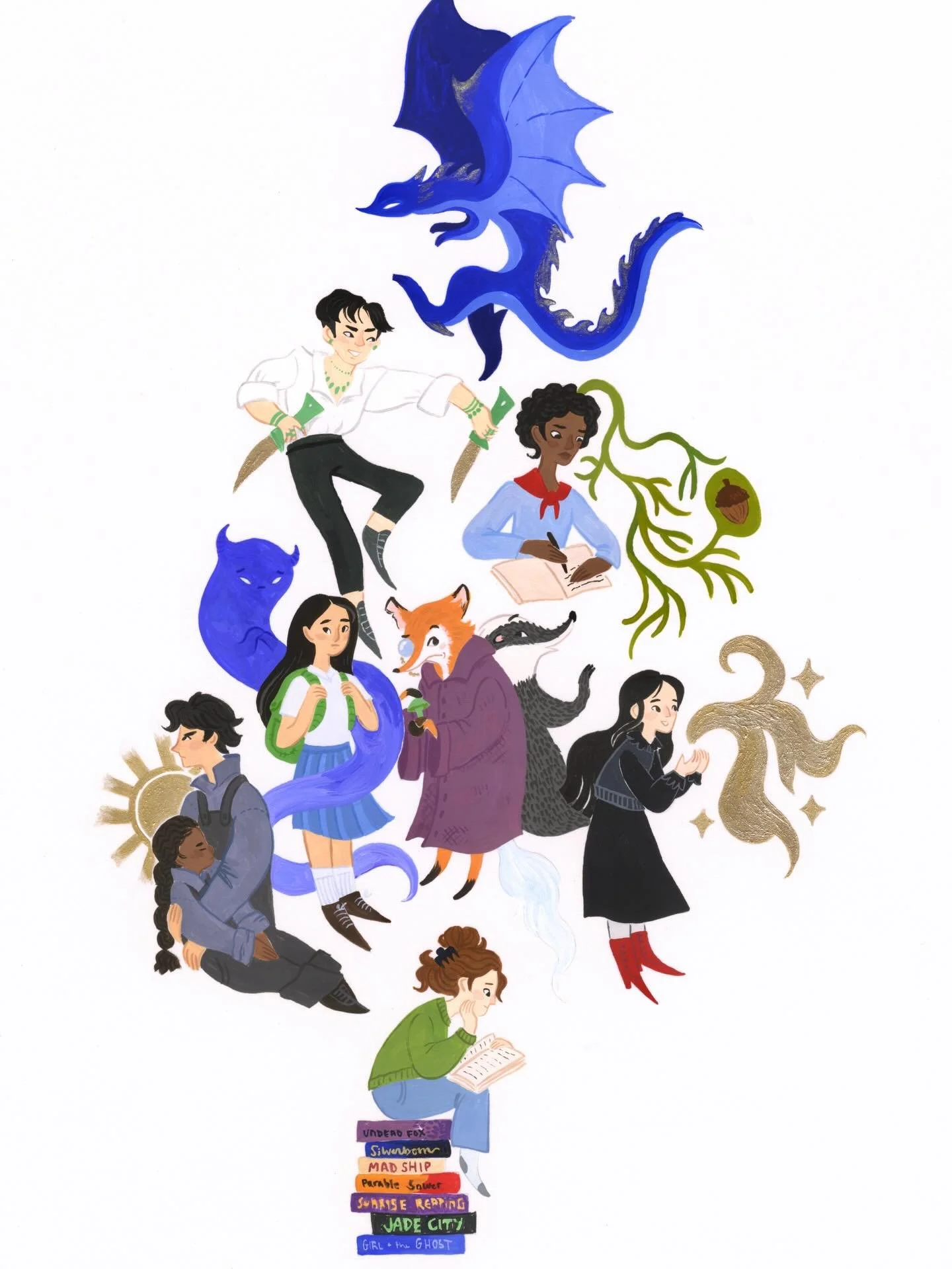 y&rsquo;all didn&rsquo;t think I was gonna let us get too far into 2026 without force feeding you my favorite reads of 2025, did you??? 
Of course, it&rsquo;s not just the books in this illustration&mdash; my inability to narrow things down is on ful