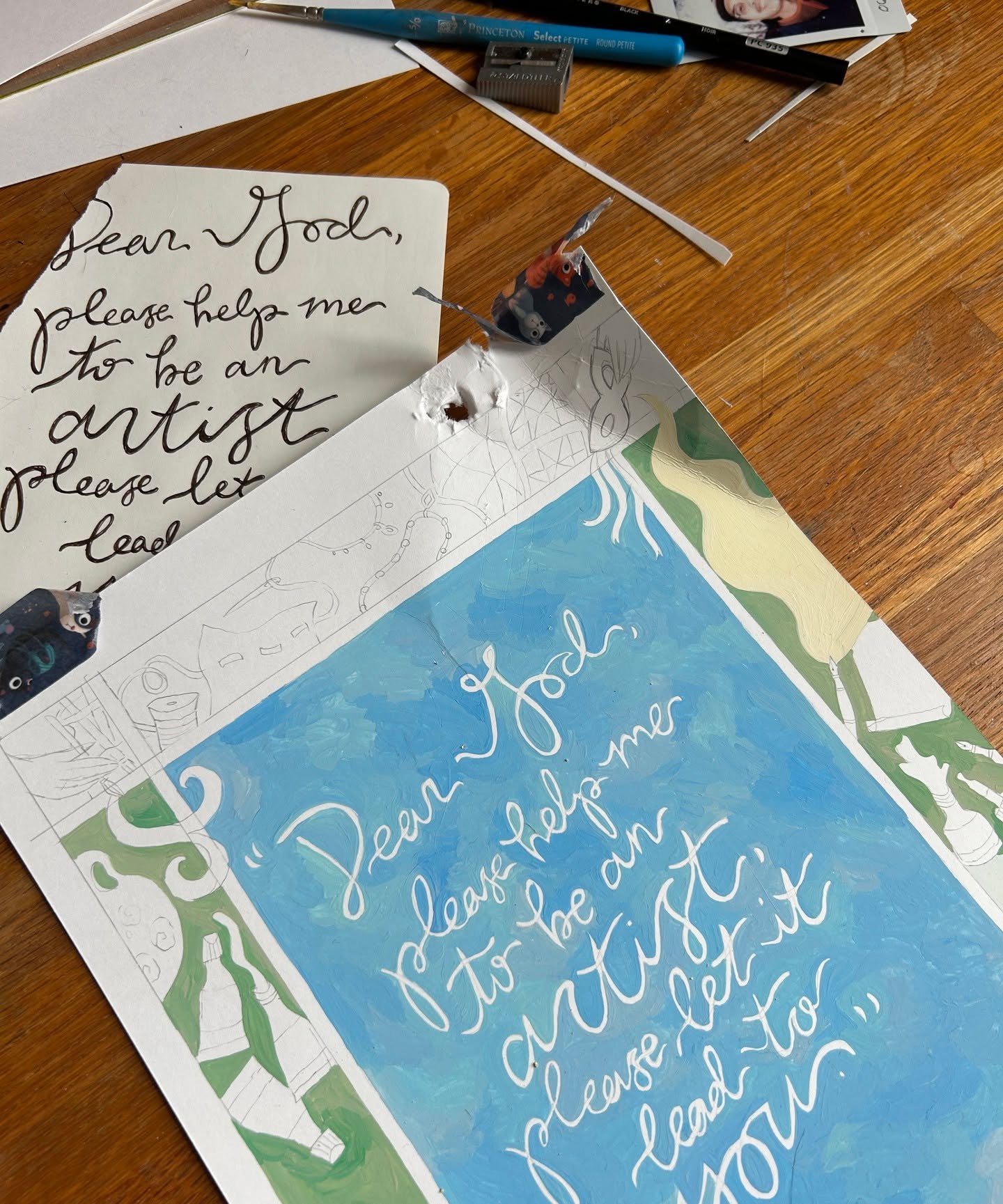 I have been slowly illustrating this Flannery O'Connor quote as a personal project. Apparently, I was too slow, because yesterday morning I sat down at my desk only to find that one of the cats had mauled the painting-in-progress. 

I will probably s