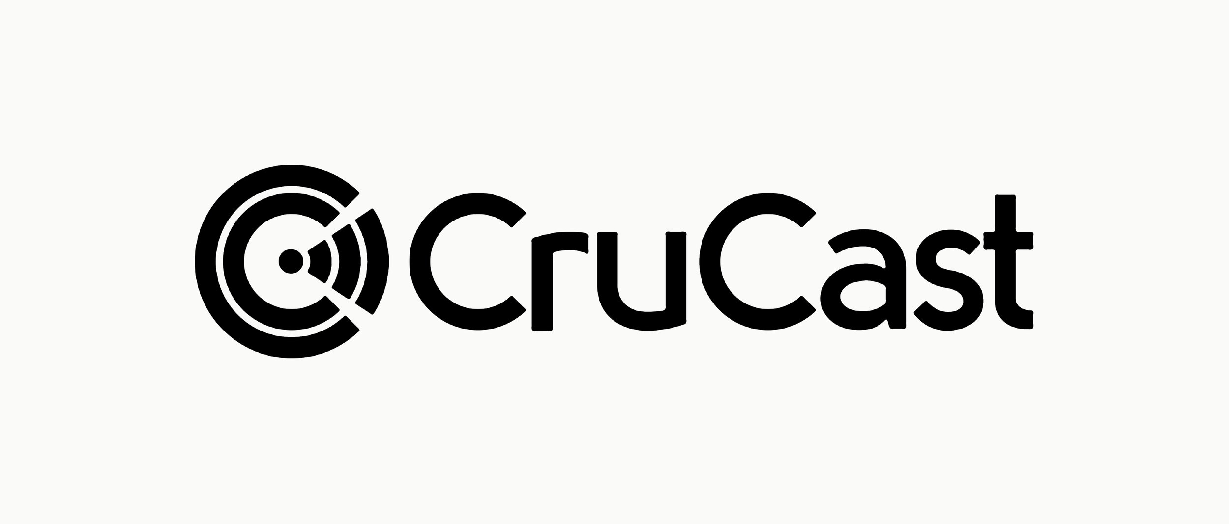Crucast logo with black text and circular emblem on a white background.