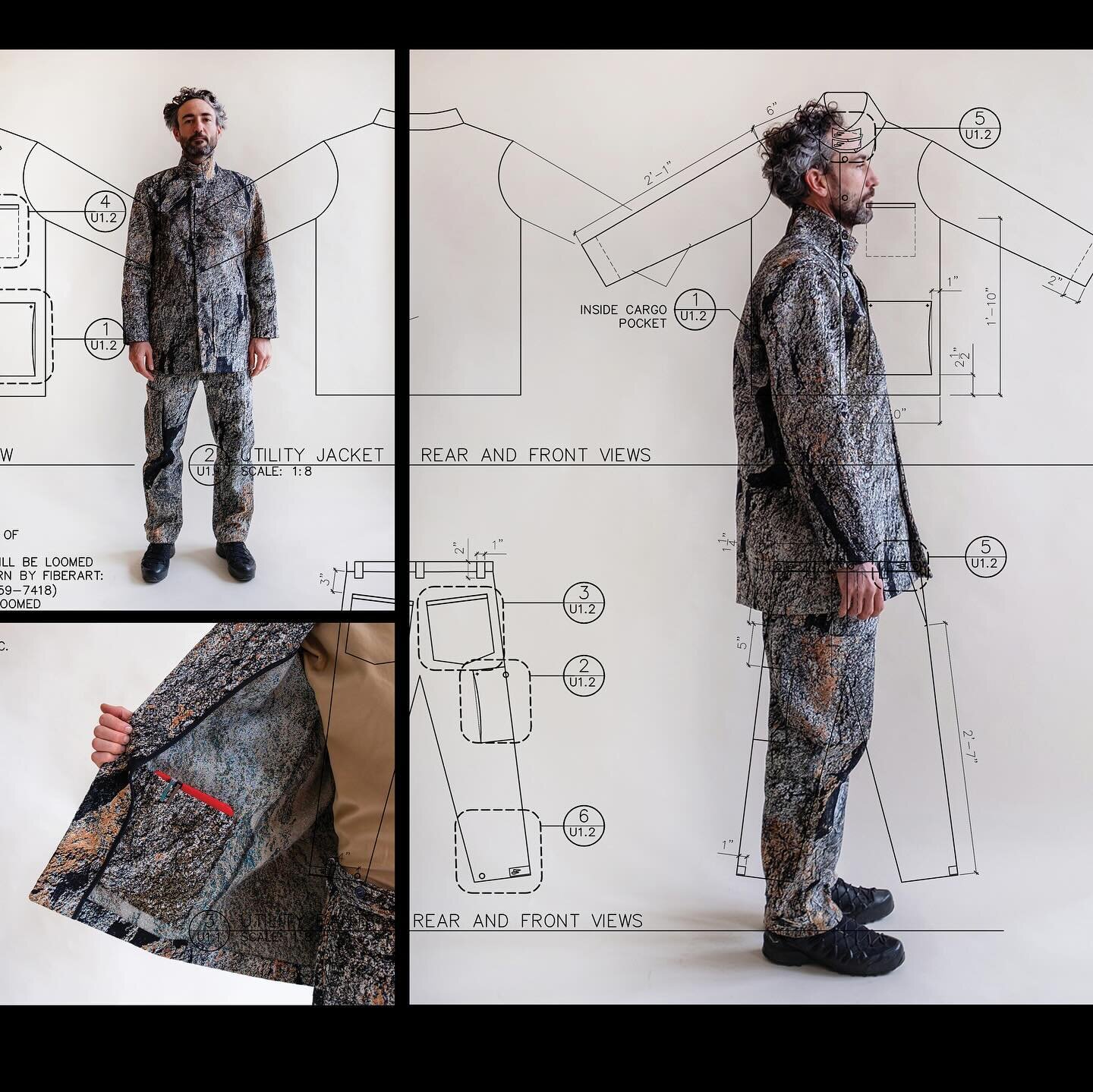 The Lichen Utility Suit is made from a custom jacquard textile to highlight an outcrop of unusual lichens (Caloplaca brourardii, Physica subtilis) representative of high cliff ecologies threatened by development in W. North Carolina

W/ @d.a.r.s.t  @