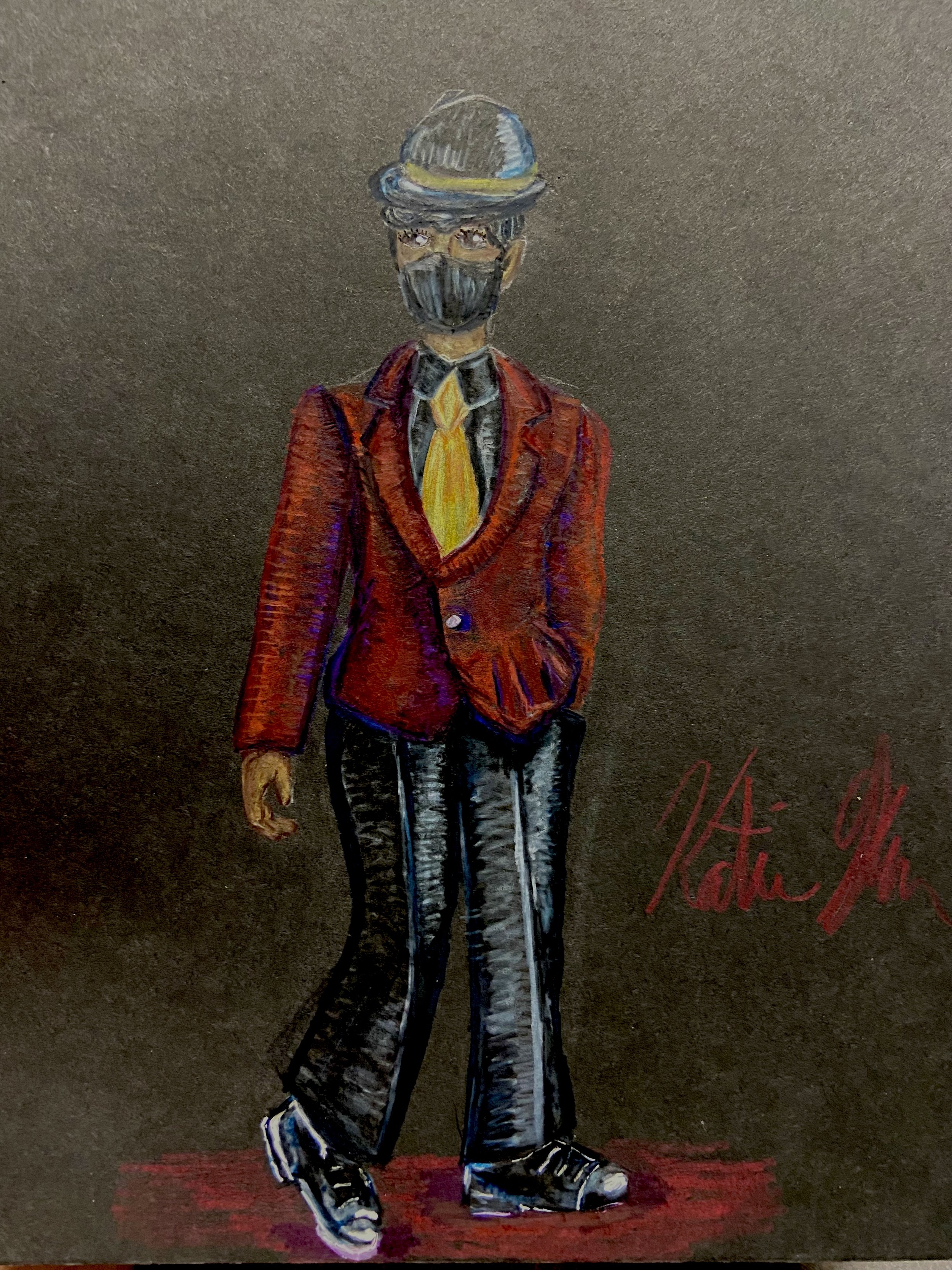 Abilene's Father- Colored pencil on black paper