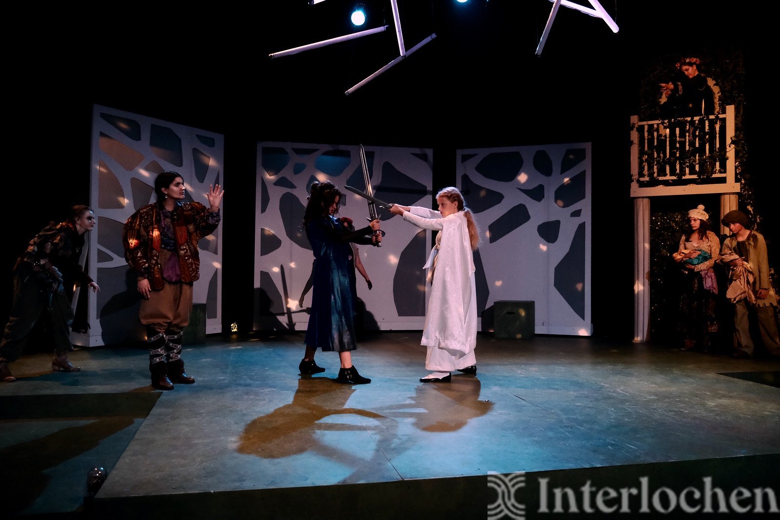 (Left to Right) Puck, Oberon, Hippolyta, Theseus, and fairies
