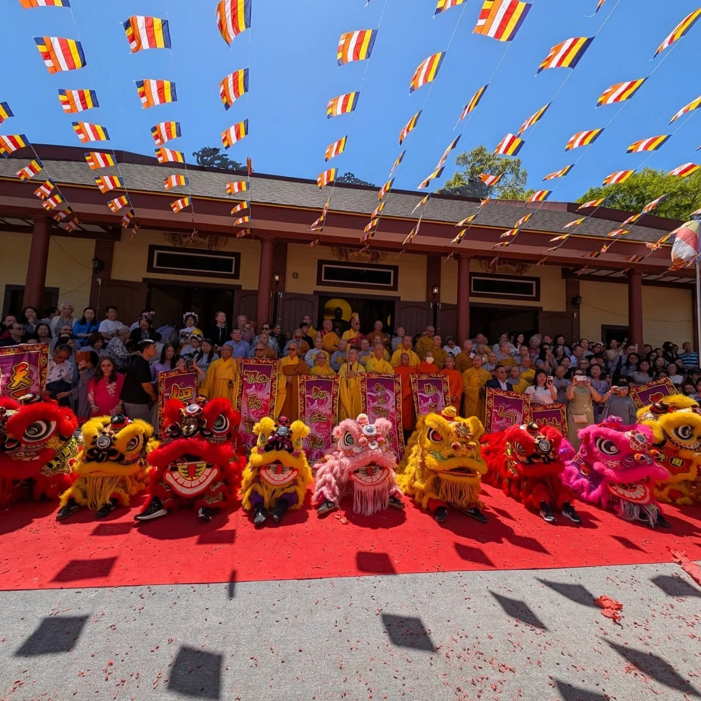 A beautiful day to celebrate the Buddha's birthday with 9 lions at Thiền Viện Vạn Hạnh Temple in Saugus!