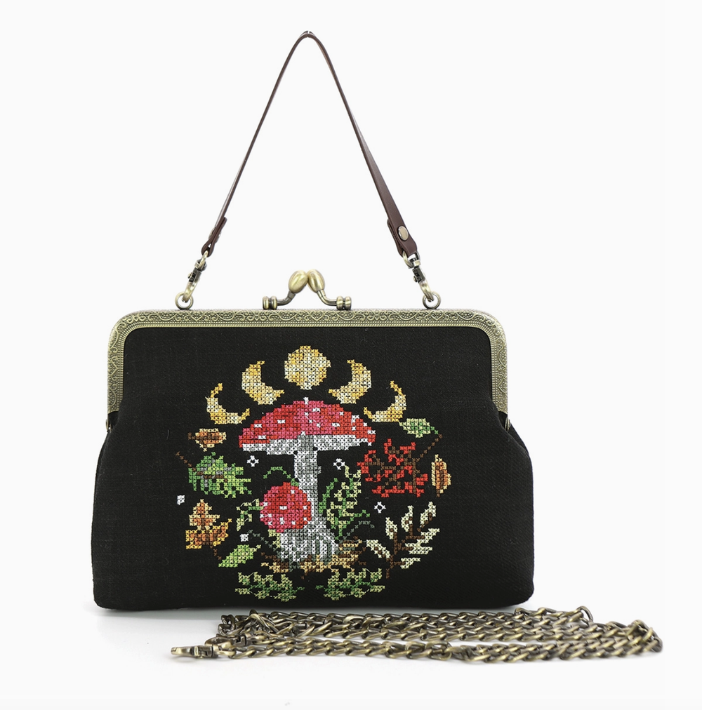 Moon Phases Mushroom Kiss Lock Bag — CityTrenz Boutique display picture 2