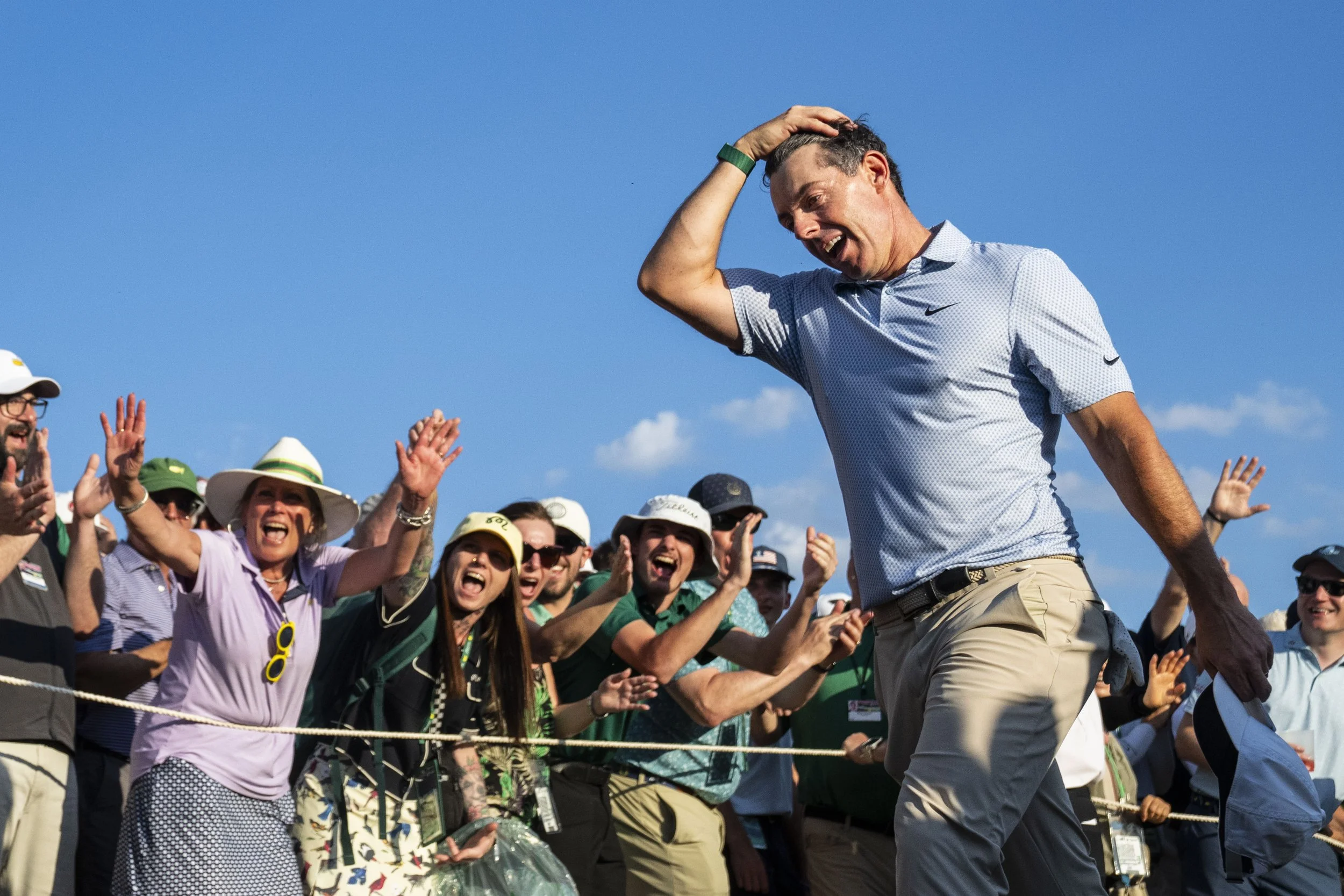 Rory McIlroy walks off the 18th green after winning after winning the Masters Tournament on Sunday, April 12, 2026, at Augusta National Golf Club. Mandatory Credit: Grace Smith-Imagn Images