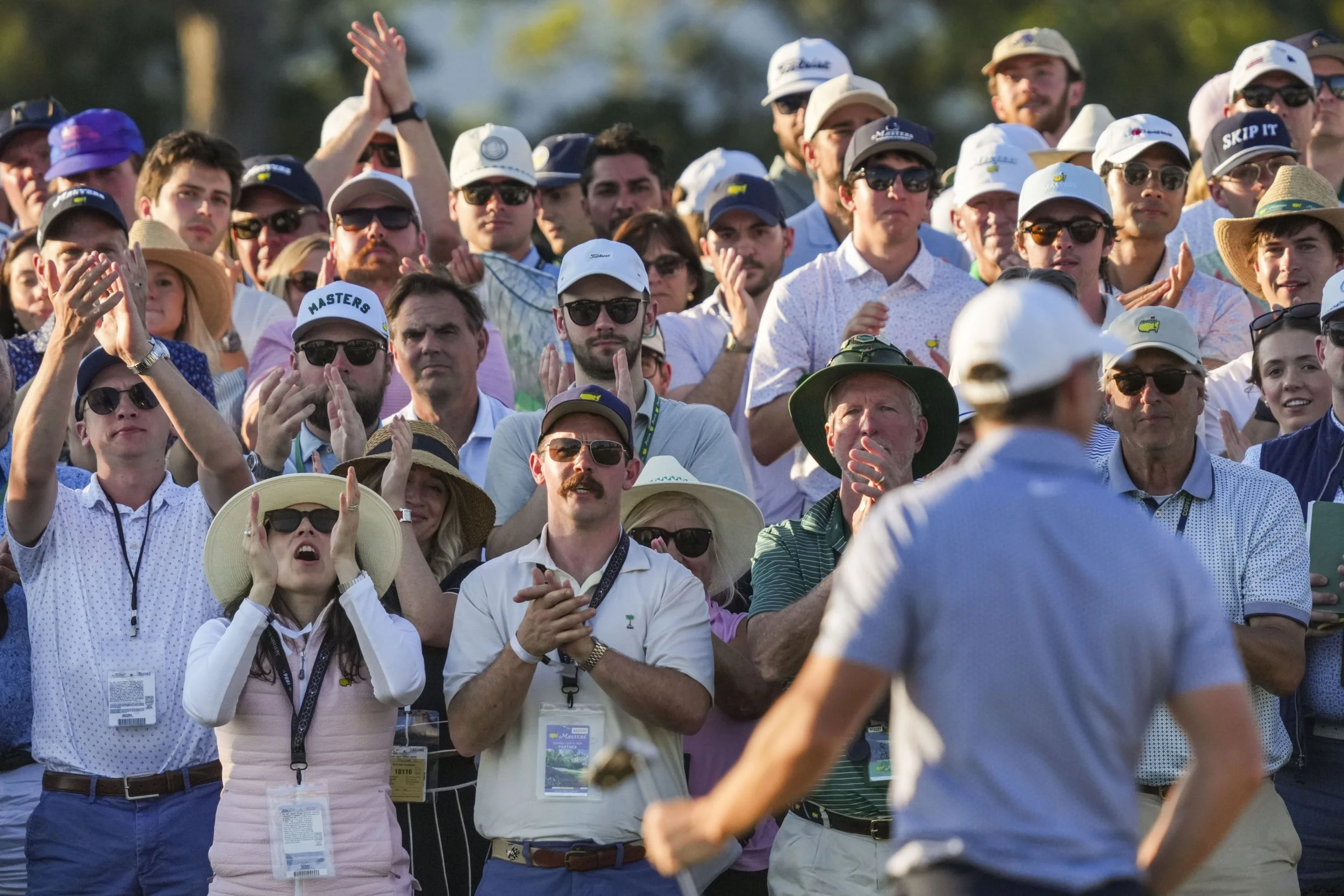Patrons clap as Rory McIlroy finishes his round Saturday, April 11, 2026, during the third round of the Masters Tournament at Augusta National Golf Club. Mandatory Credit: Grace Smith-Imagn Images