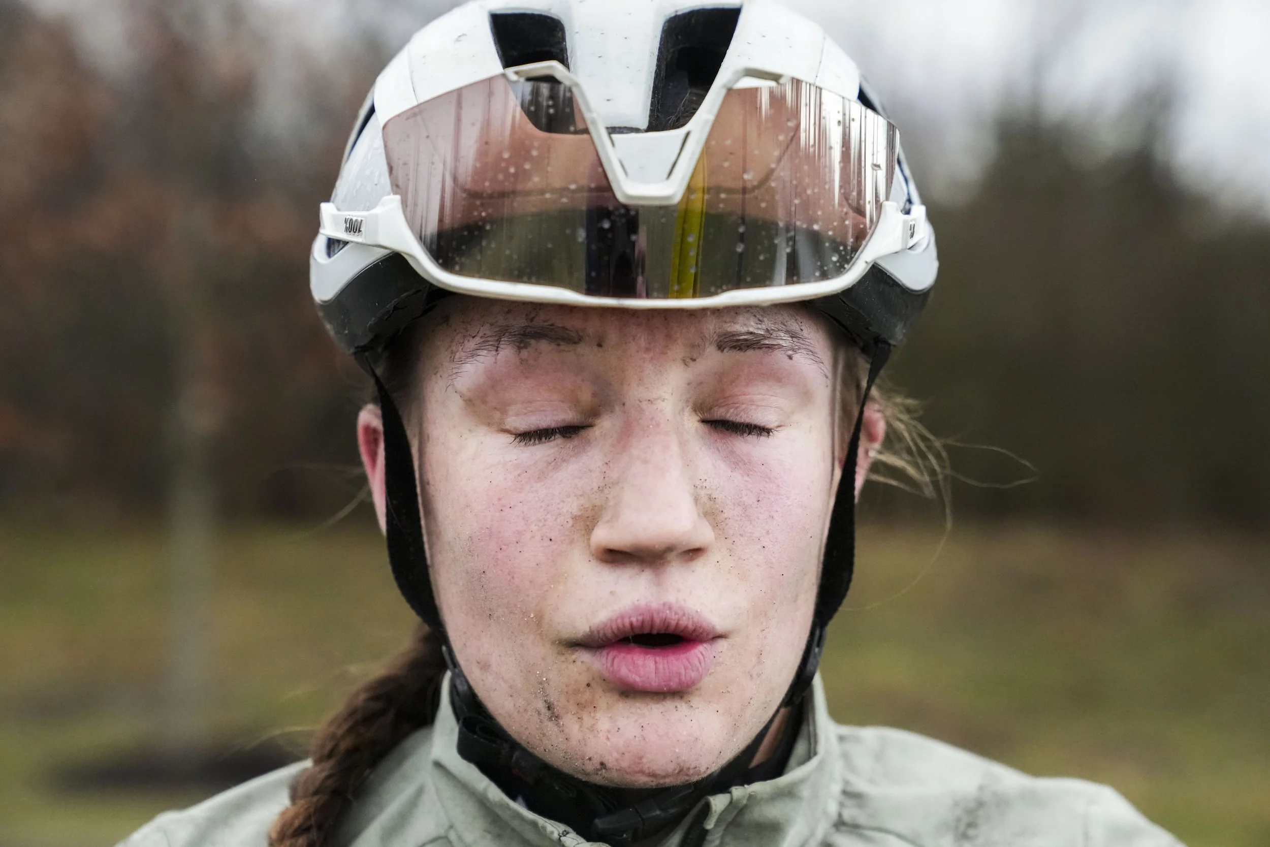 Stephanie Lawrence takes a breath during a team practice at the Heritage Group campus in Indianapolis, Ind., on Tuesday, March 25, 2025. Lawrence started her cycling journey with the family quint bike and hasn’t stopped since. She's already won 27 na