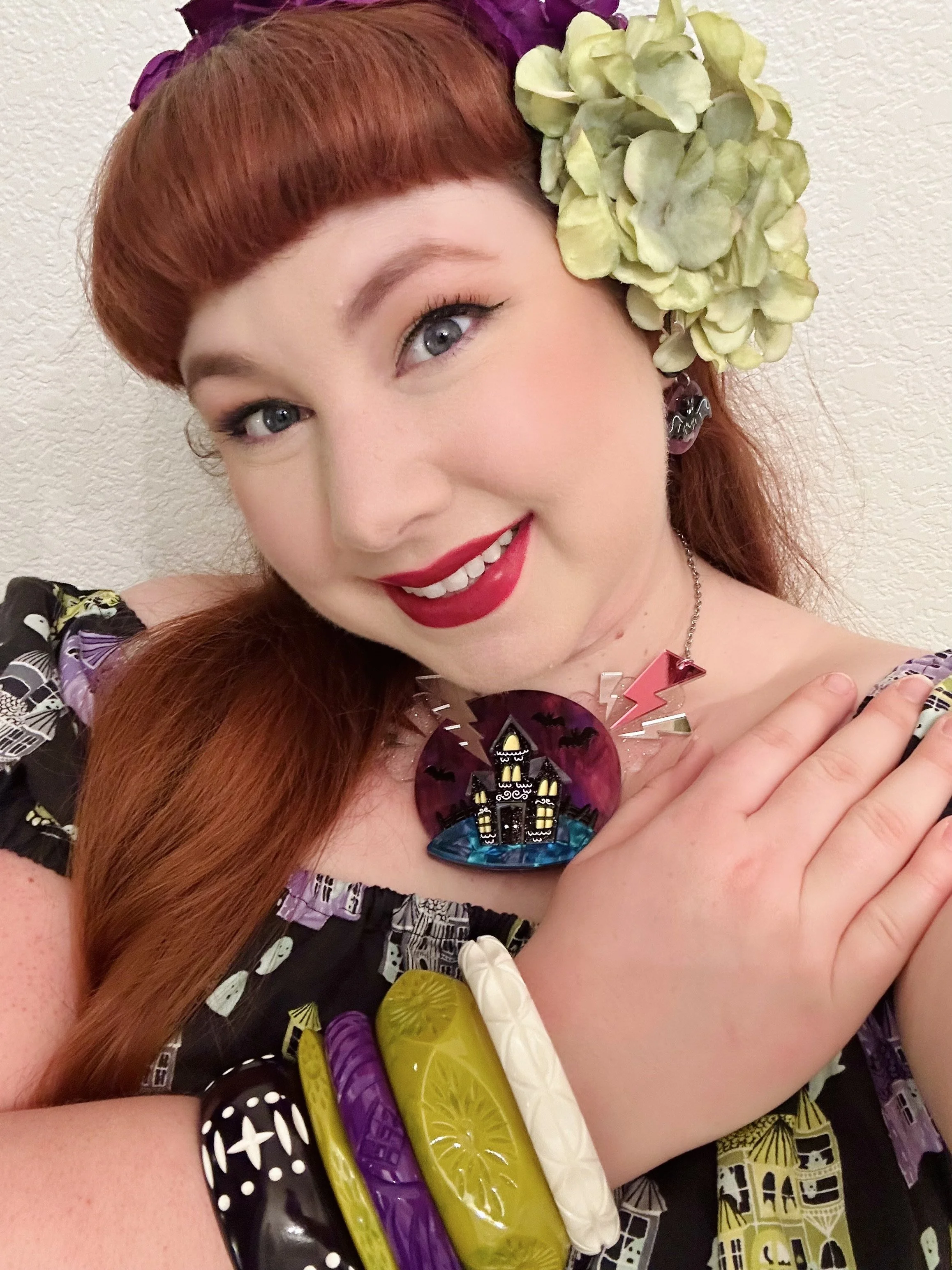 splendette halloween citrine hater haunted house necklace halloween jewelry accessories