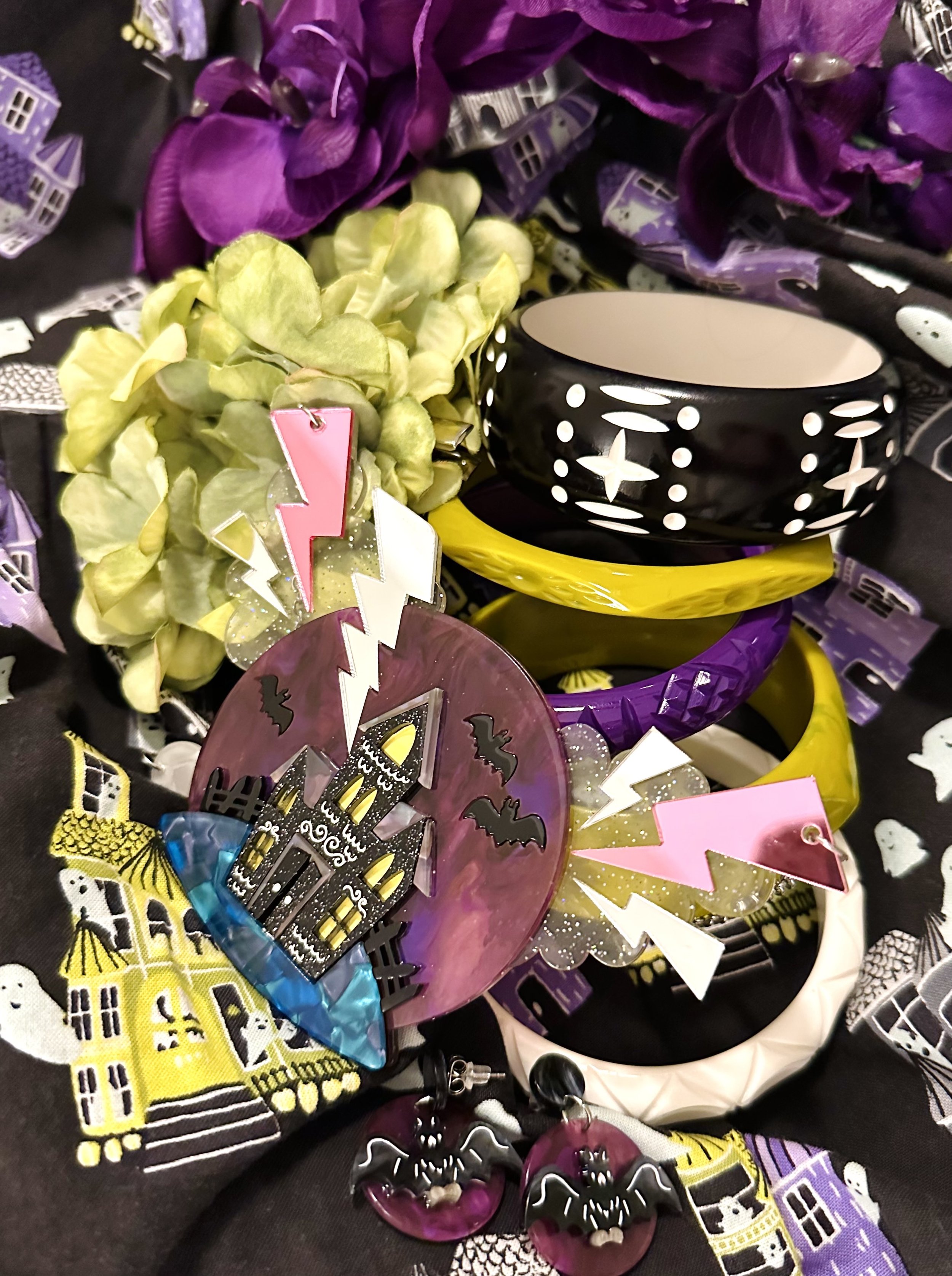 Halloween accessories hair flowers haunted house necklace splendette bangles