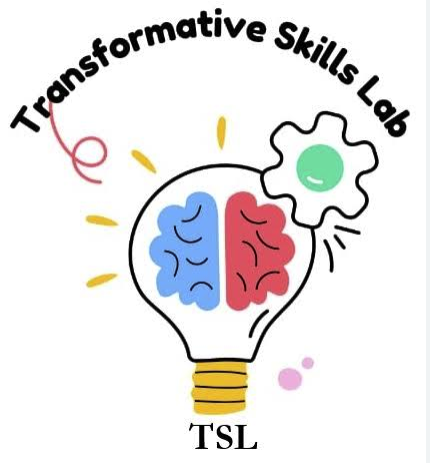 Transformative Skills Lab logo showing a lightbulb with a blue and red brain inside, a green gear above it, and the letters ‘TSL’ below.
