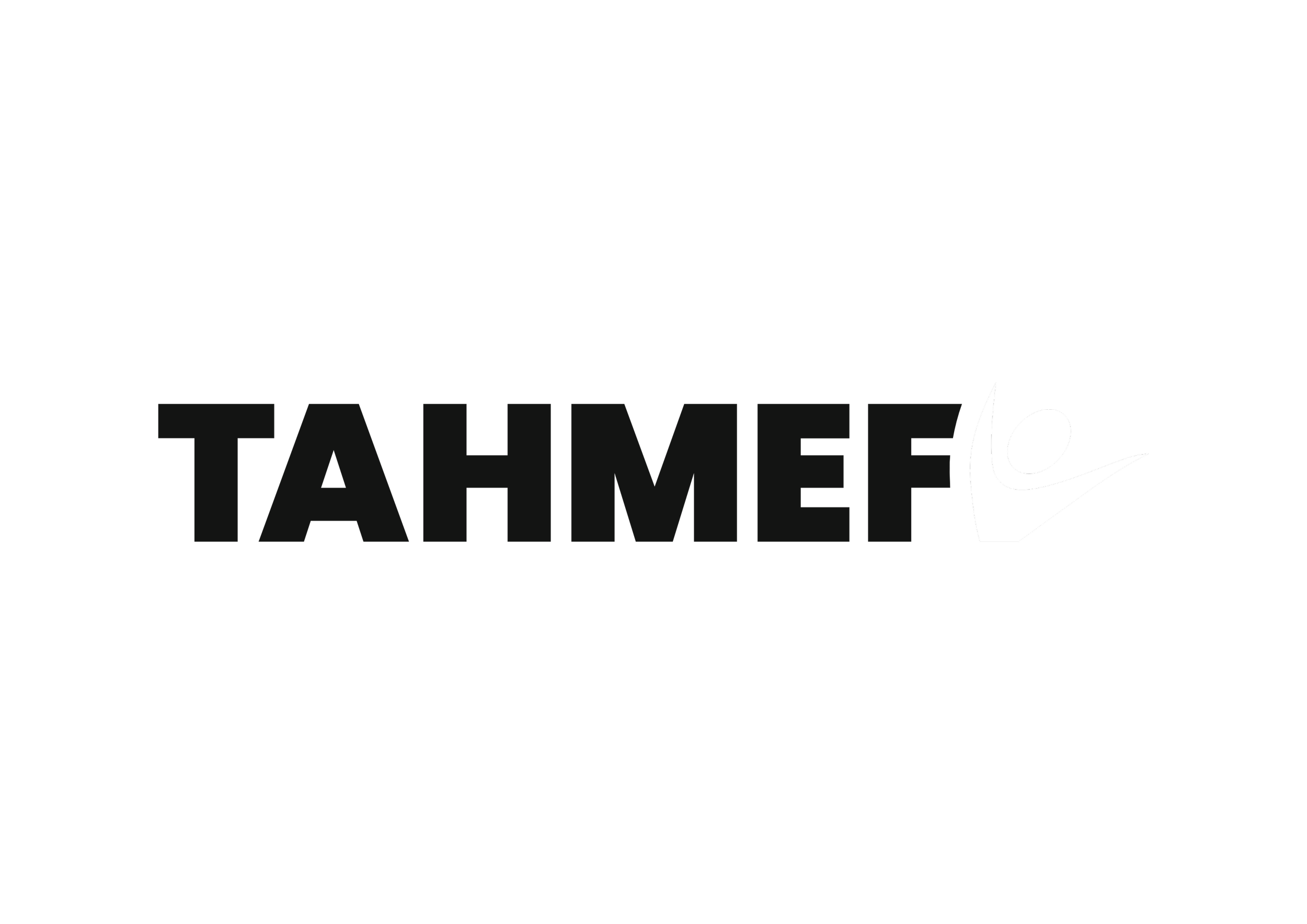 Black background with the white text 'TAHMEF' and a stylized logo resembling an abstract person or dancer with a curved line and a dot.