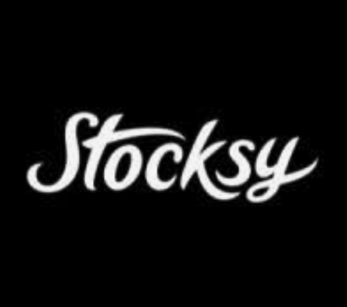 The logo of Stocksy, a stock photography website, featuring the word 'Stocksy' in white cursive font on a black background.