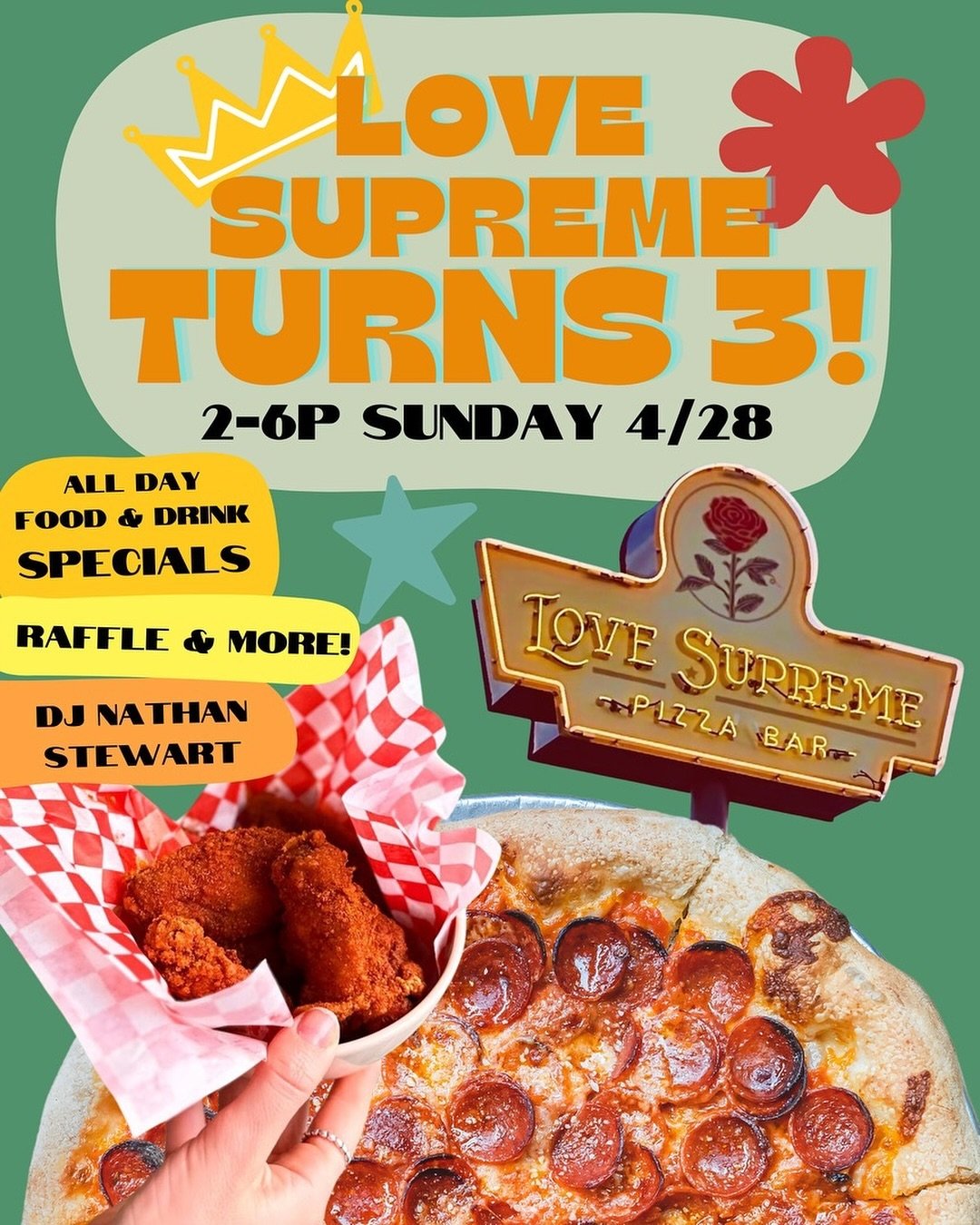 Join us as we toast to three amazing years at Love Supreme this April 28th, from 2pm to 6pm! We&rsquo;re cranking up the tunes with @djnathanstewart who will be on the decks, spinning the finest vinyl. Come hungry and thirsty, because we&rsquo;ve got