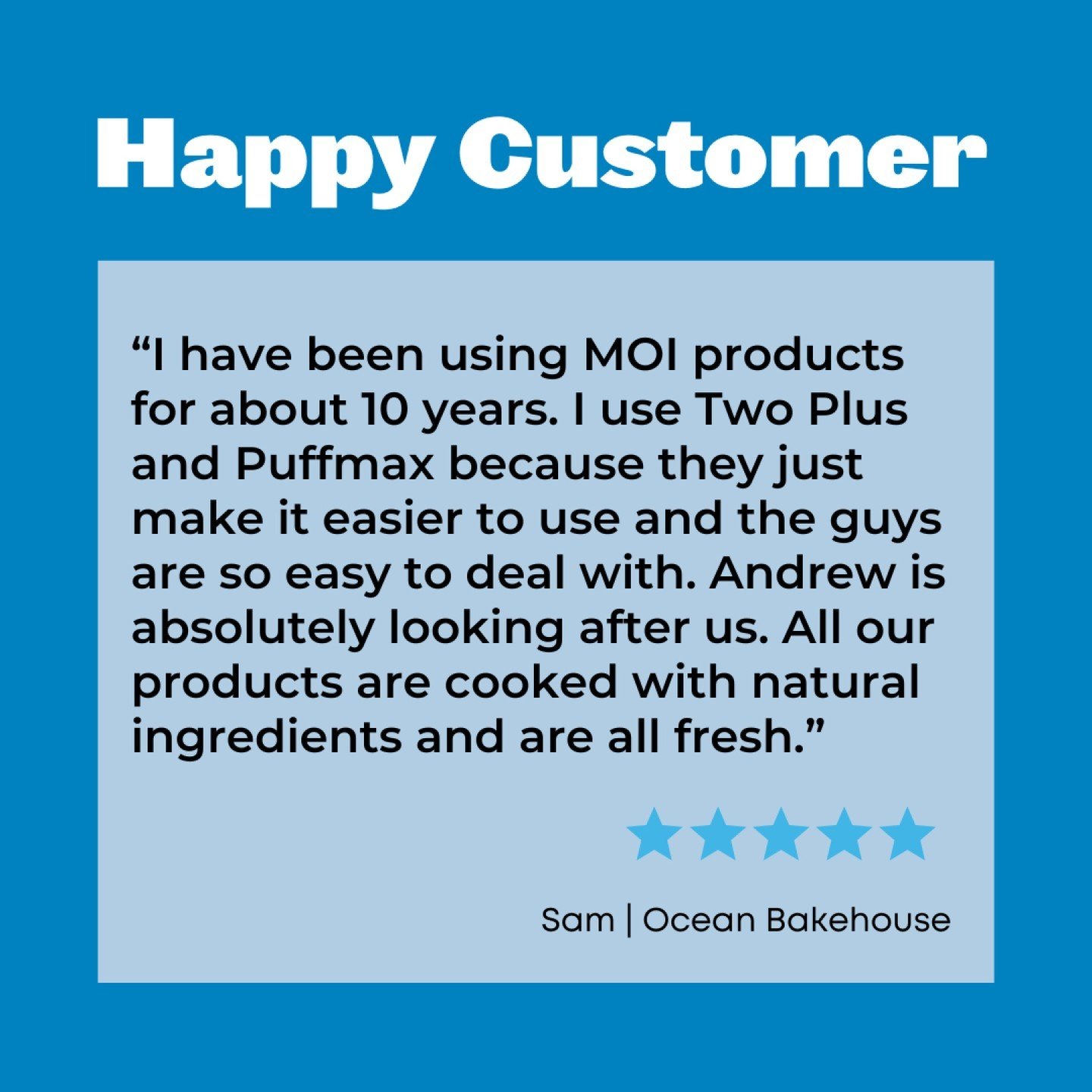 Sam at @ocean_bakehouse giving us the warm and fuzzies.

#testimonials #moiinternational #oceanbakehouse #plantbasedoil #vegetableoil #fatsandoils #bakerymargarines #veganoilsandfats #plantbasedcookingoil #plantbasedmargarines #happycustomers #moites