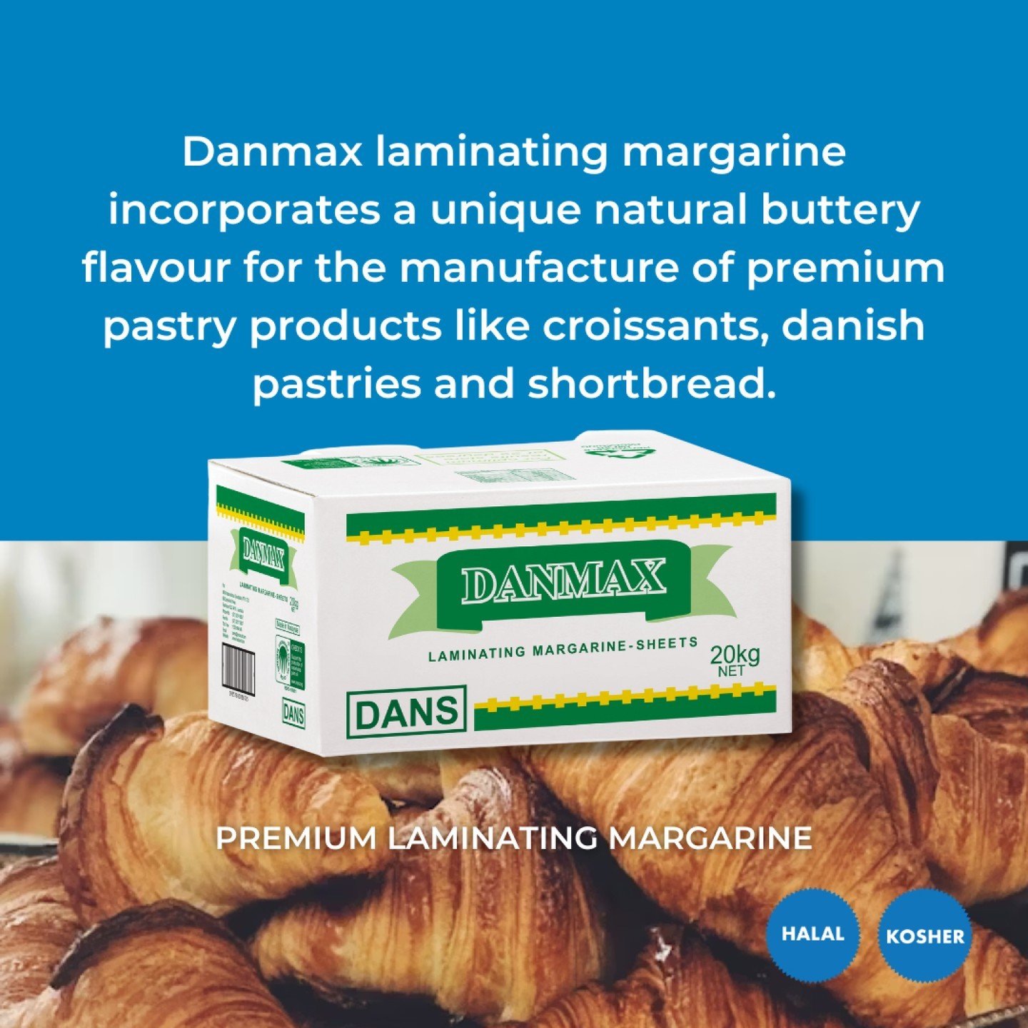 Danmax laminating margarine incorporates a unique natural buttery flavour for the manufacture of premium pastry products including criossants, danish pastries and shortbread. 

Available in a 10kg block or 10x 2kg wrapped sheets.

#shortbread #croiss