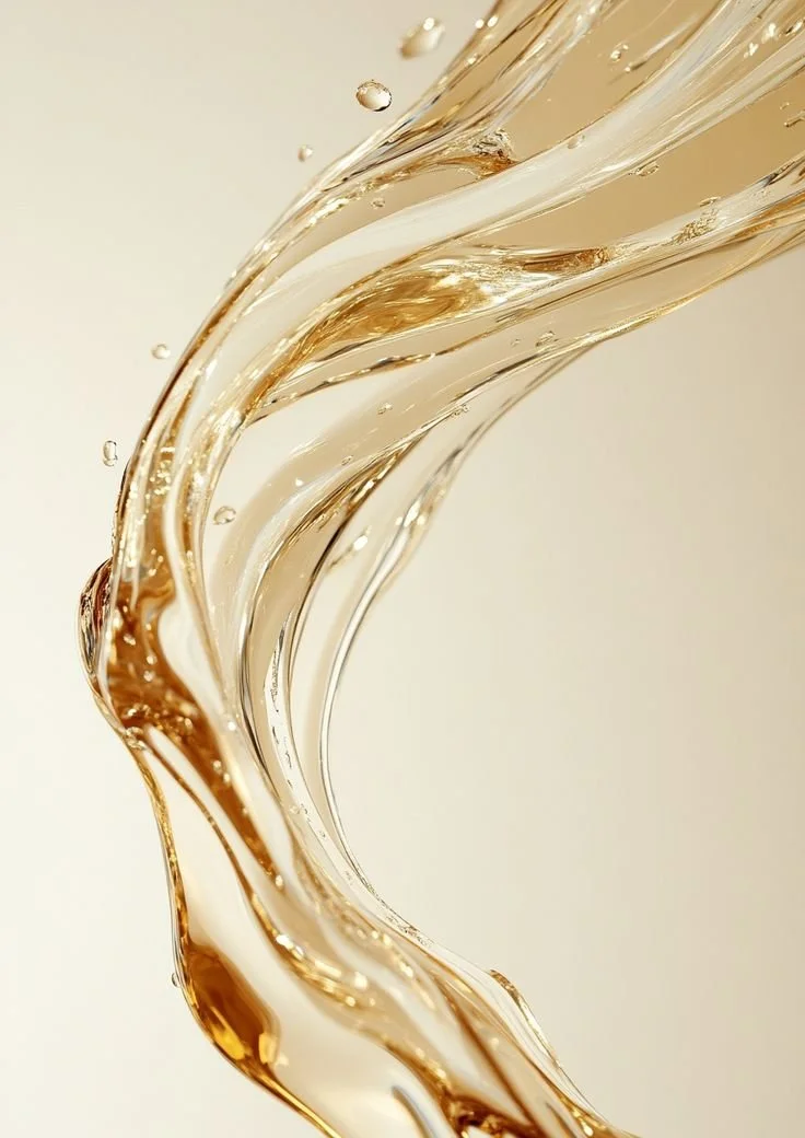 Close-up of flowing, golden-colored liquid with swirling motion and bubbles.