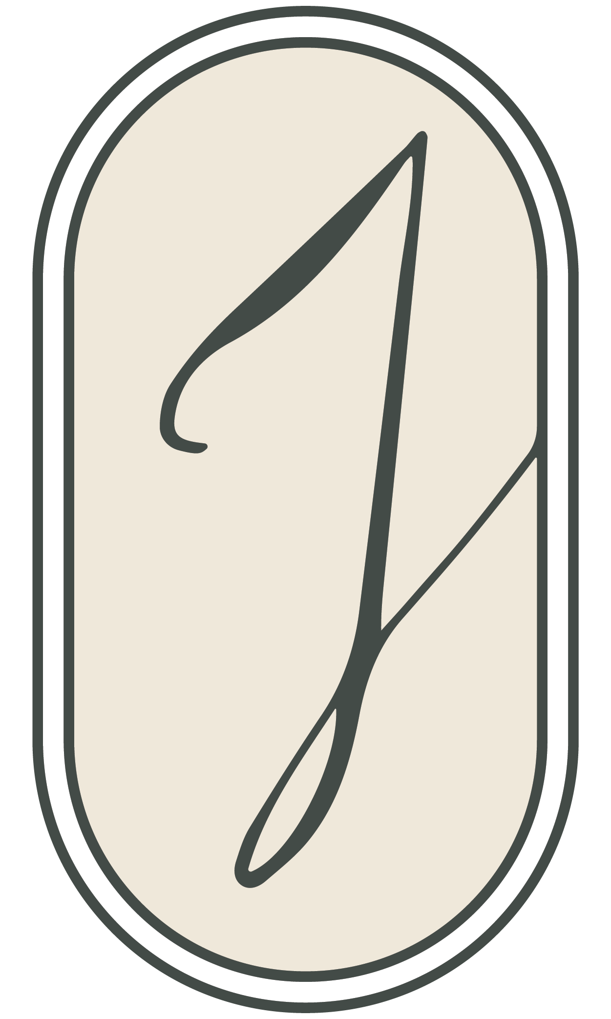 A clock with a beige face, black outline, and black hour and minute hands.