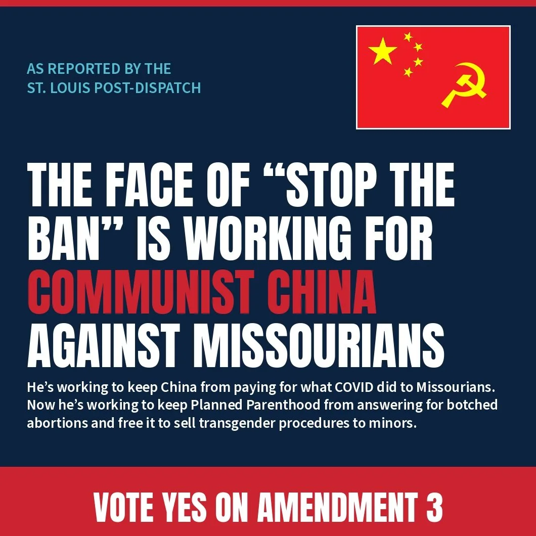 The Face of the Group opposing Amendment 3, "Stop the Ban," Is Working for Communist China Against Missouri
