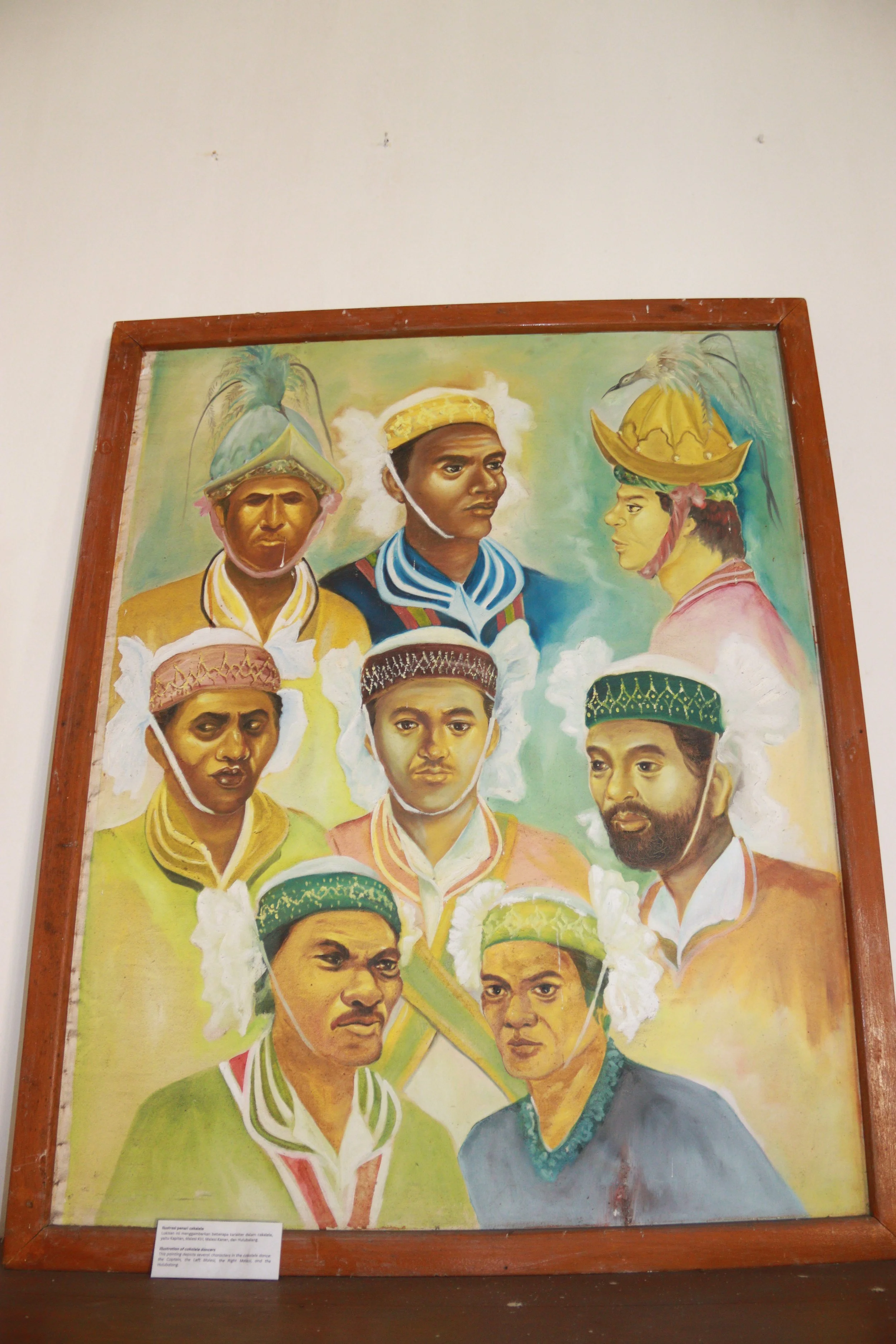 archive number: r-6-017
object reference: 
Wine Bottle (assumed)
origin: Europe
date: 18th century (assumed)
notes: This painting depicts several characters in the cakalele dance: the Captain, the Left Malesi, the Right Malesi, and the Hulubalang.
