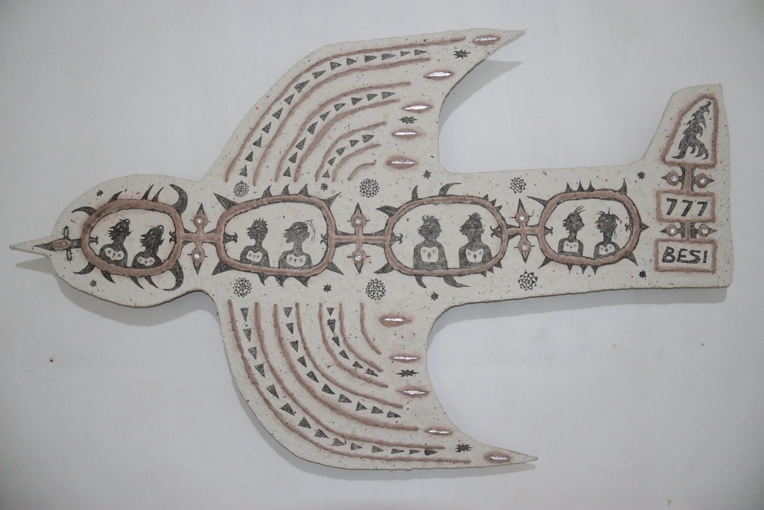 archive number: r-6-018
object reference: 
Burung Besi
origin: Banda
date: -
notes: This contemporary artwork was created by M.S. Alwi for the ‘Beta Alam’ art movement. It represents the perspective of Bandanese people first seeing aeroplanes, partic