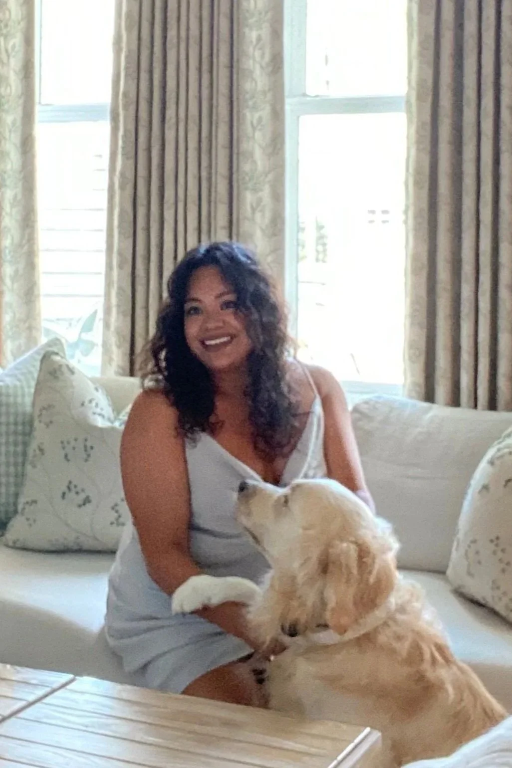 Pictured is Crystal with one of her clients golden retriever Scout. Shhh! Don’t tell TJ and Teddy or they’ll get jealous.