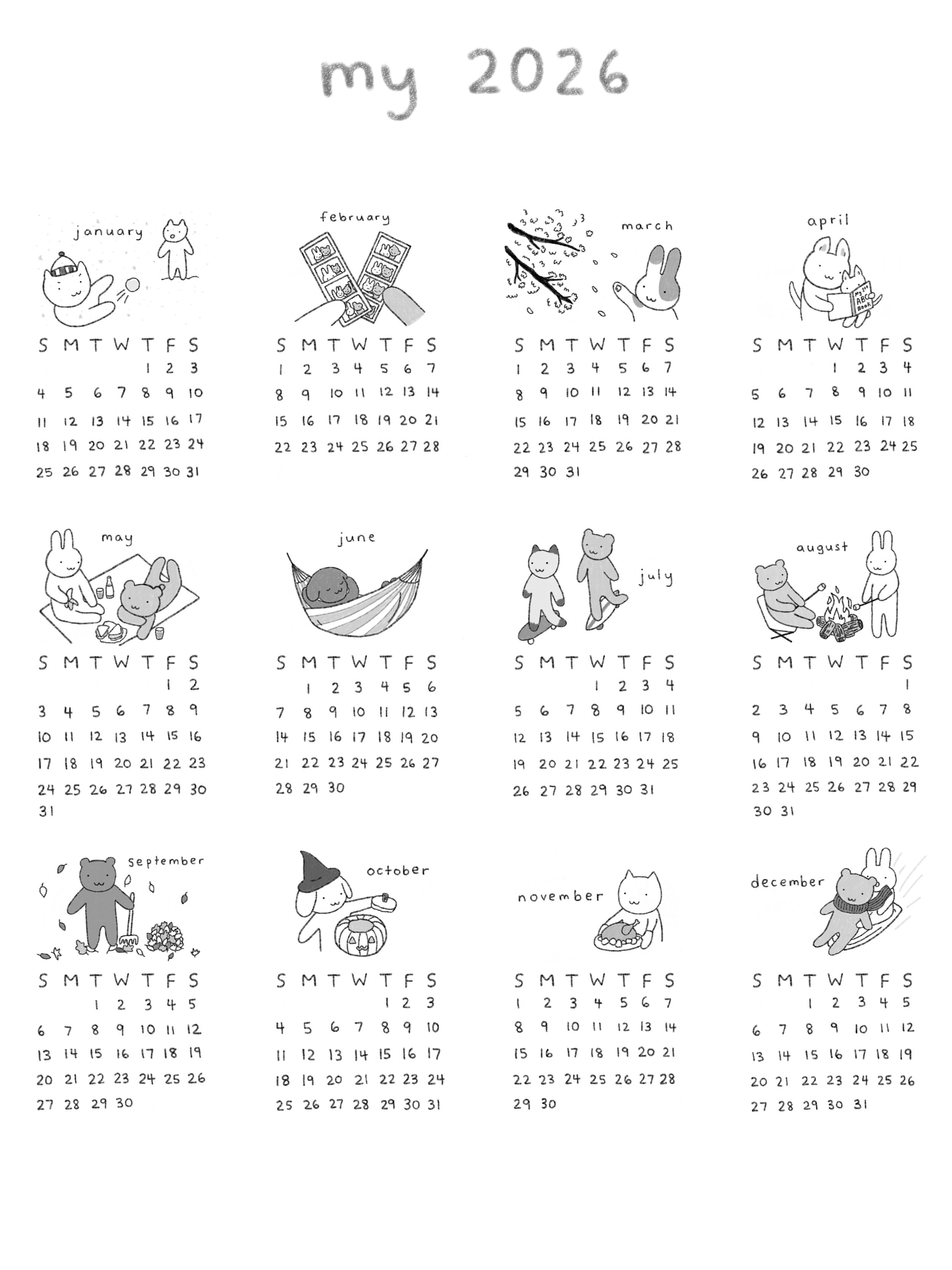 2026 calendar - YEAR VIEW PRINTED