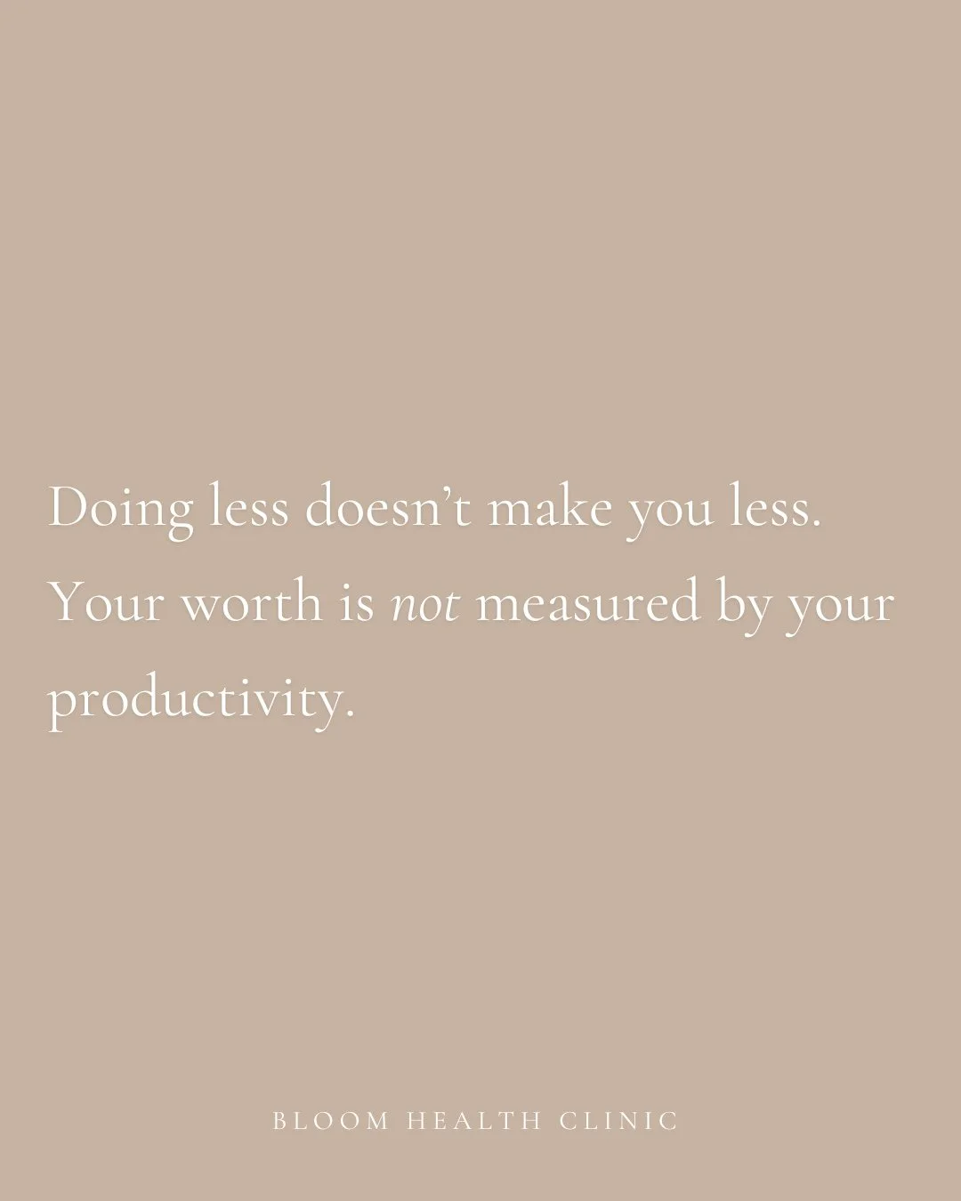 Taking a break doesn&rsquo;t mean you&rsquo;re falling behind.⁠
⁠
Resting doesn&rsquo;t mean you&rsquo;re weak.⁠
⁠
Doing less doesn&rsquo;t make you less. ⁠
⁠
At Bloom Health Clinic, we believe growth also happens in the pause. Healing isn&rsquo;t ab