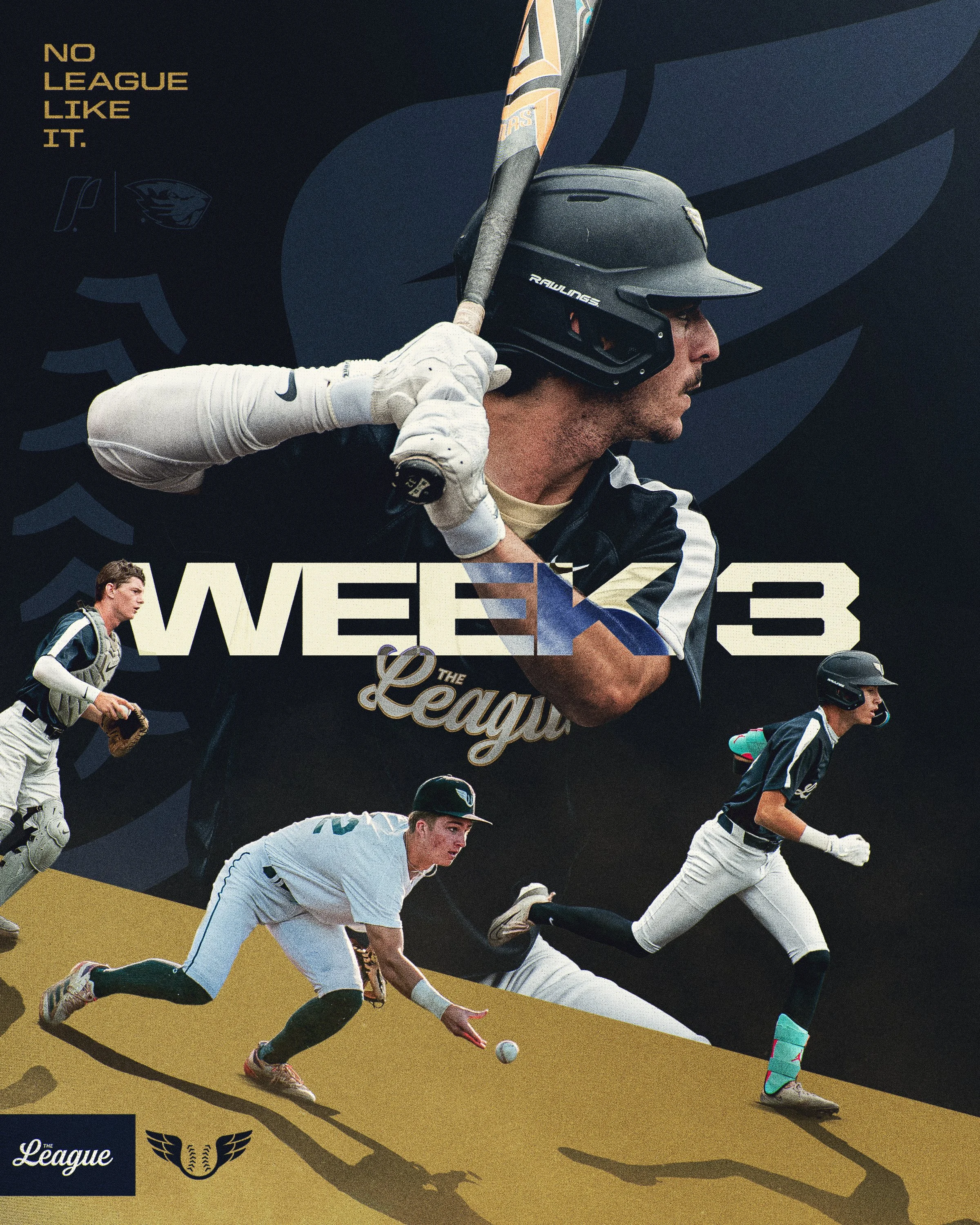 Poster promoting the MLB team the Atlanta Braves, featuring baseball players in action and text that reads 'No league like it,' with the team logo.