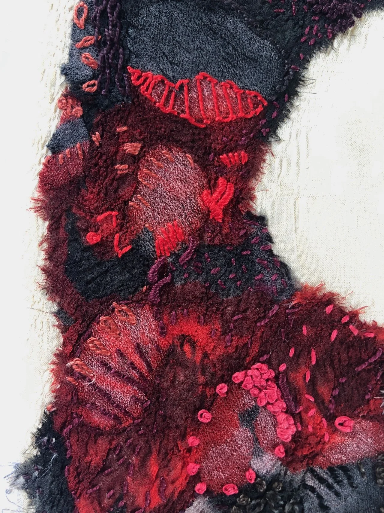 Memories of Shanghai (detail), 2023, Embroidery on embellished silk. Photography Joy Denise Scott