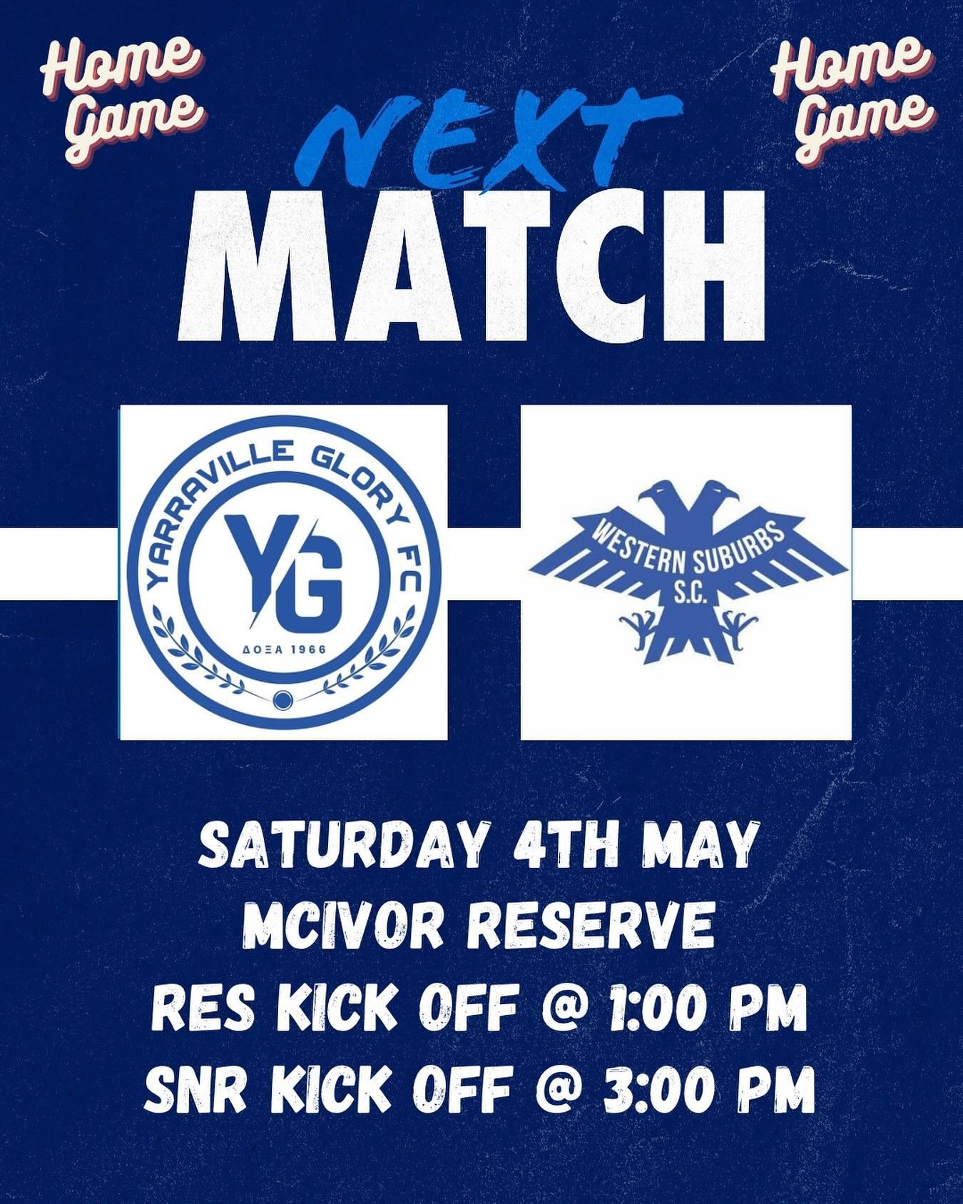 Our senior men&rsquo;s next home game is this Saturday vs Western Suburbs.  Make sure you get down and support the boys with reserves kicking off at 1pm followed by seniors at 3pm #doxa #ygfc #glory