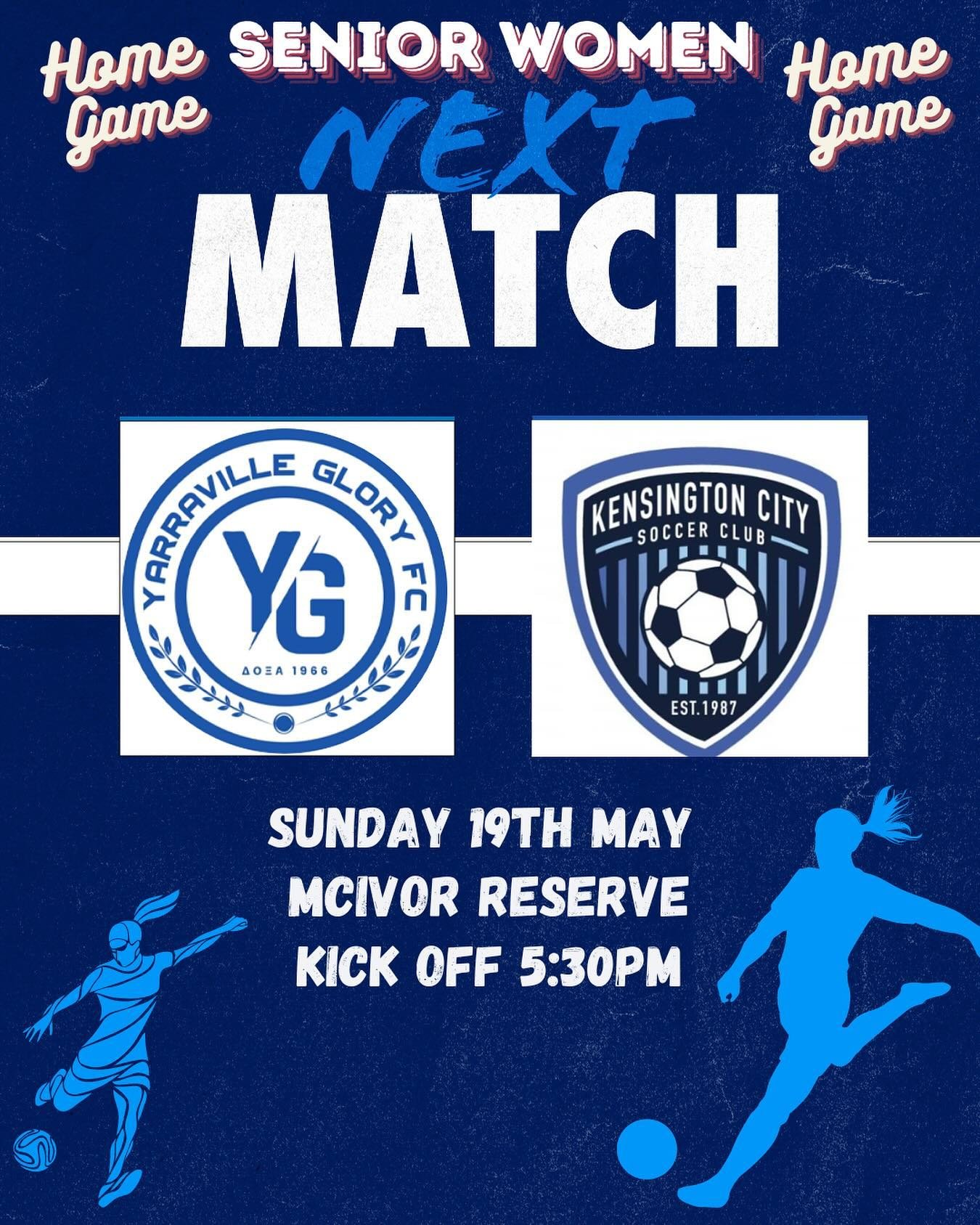 Our Senior women are back home this weekend playing Kensington City @5:30pm on Sunday #doxa #glory #ygfc