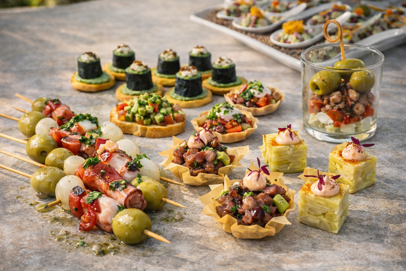 Elegant canapé display prepared by a private chef in Mallorca