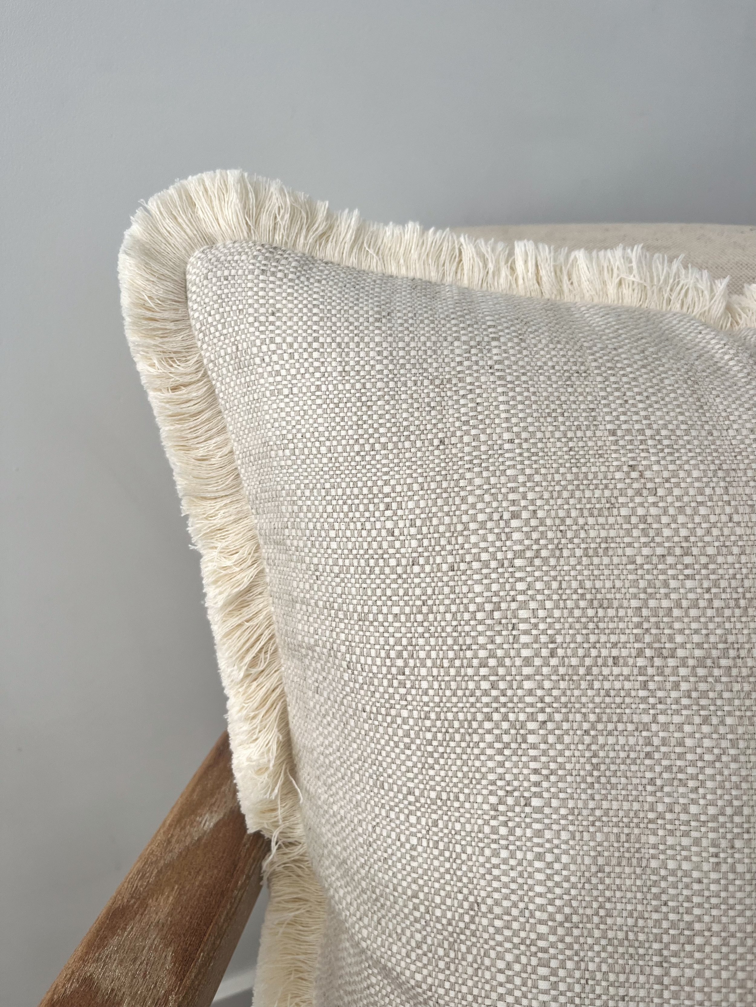 Arabella Textured Linen Cushion with Natural Fringing — Sewn