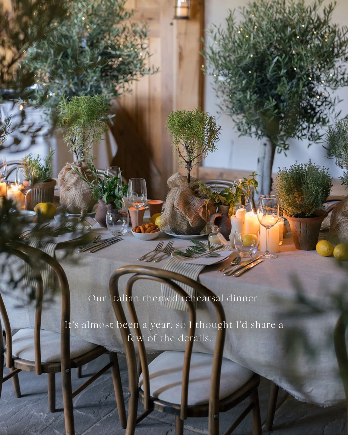 Our rehearsal dinner 🌿🍋 

The night before our wedding, we gathered our closest family and bridal party for an Italian-themed dinner. It was such a special evening - full of excitement before the best weekend of our lives. It&rsquo;s almost been a 