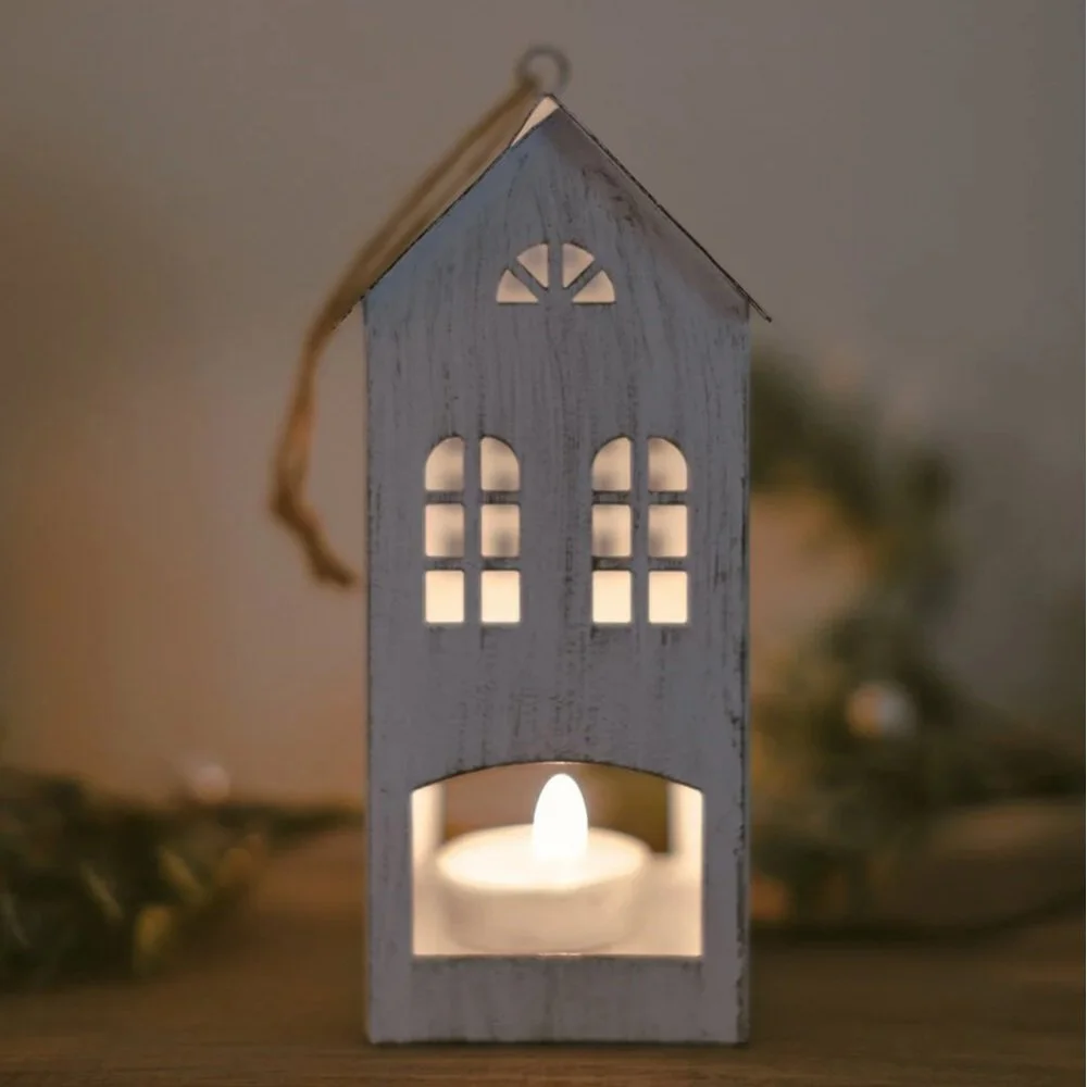 Medium White Distressed House