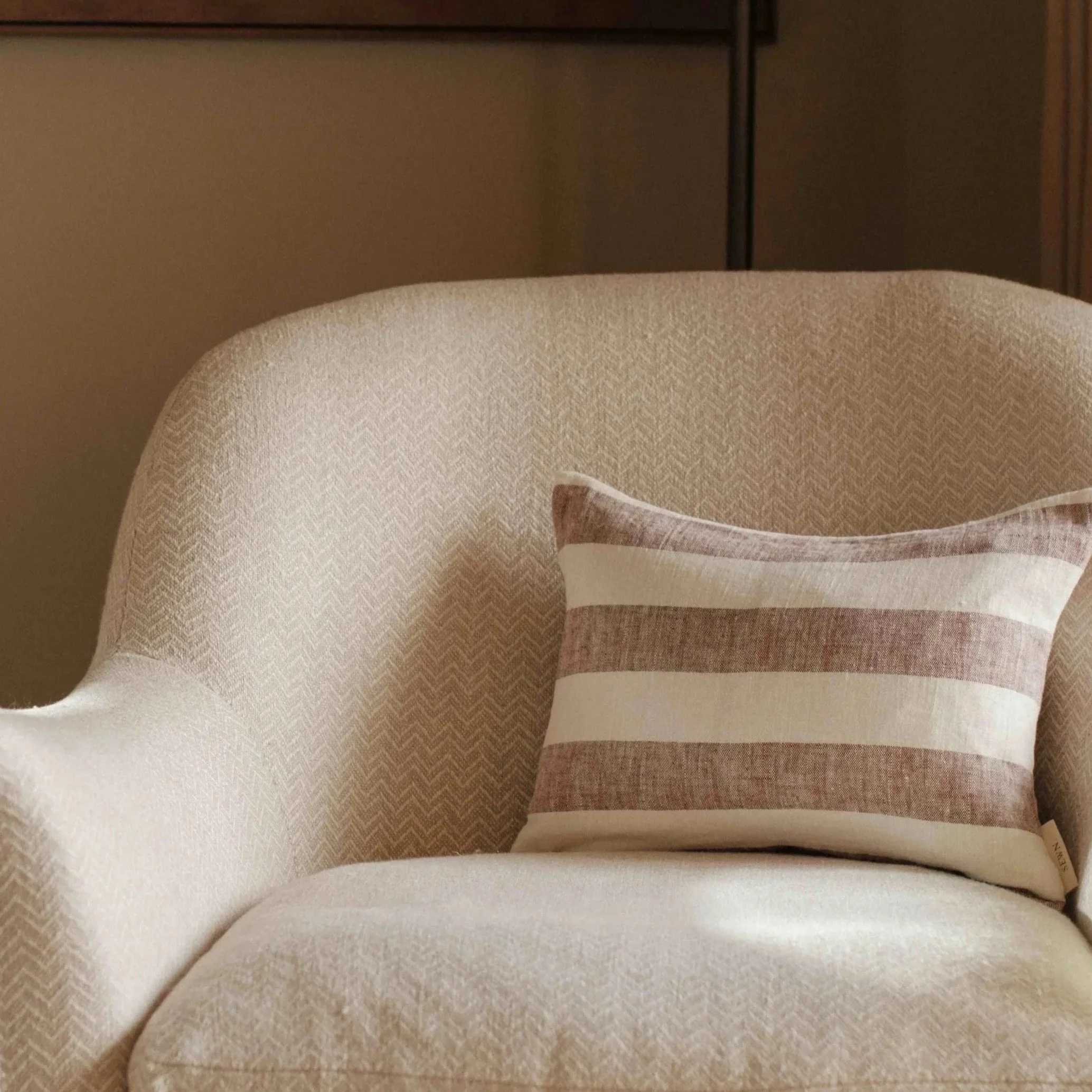 Lina - Brown Striped Rectangular Linen Cushion