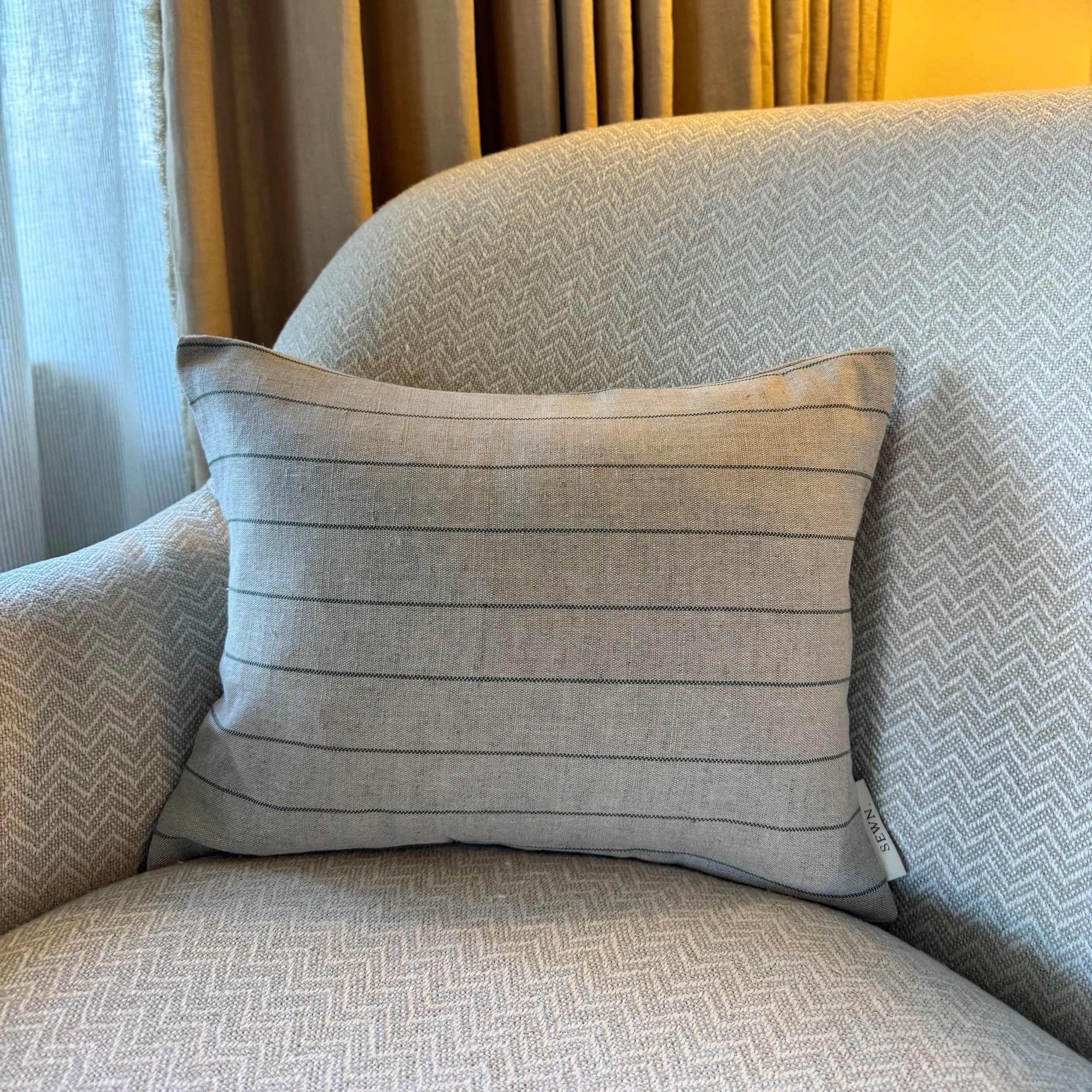 Green Striped Rectangular Linen Cushion Cover