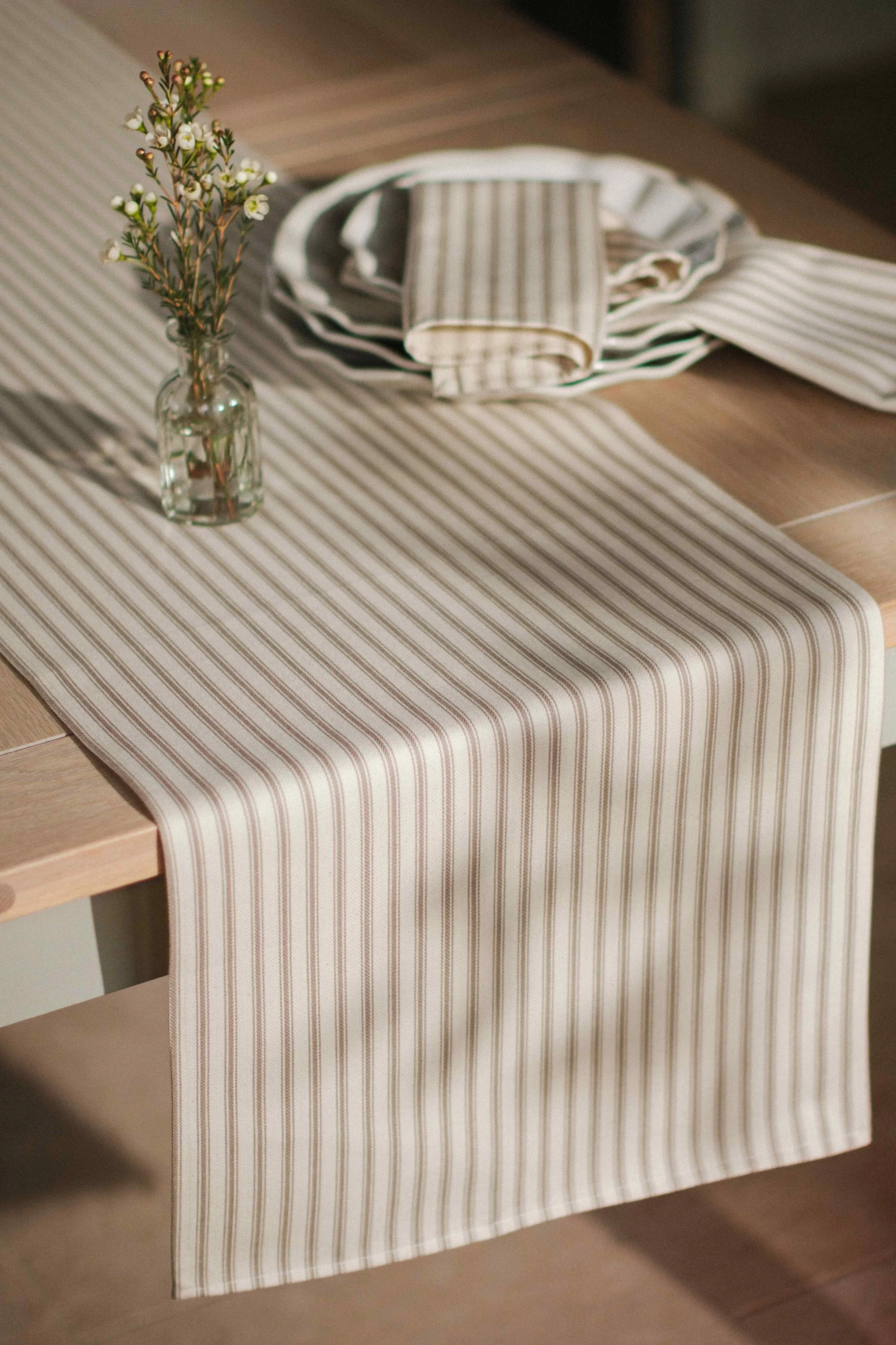 Clemmie Mushroom Striped Table Runner