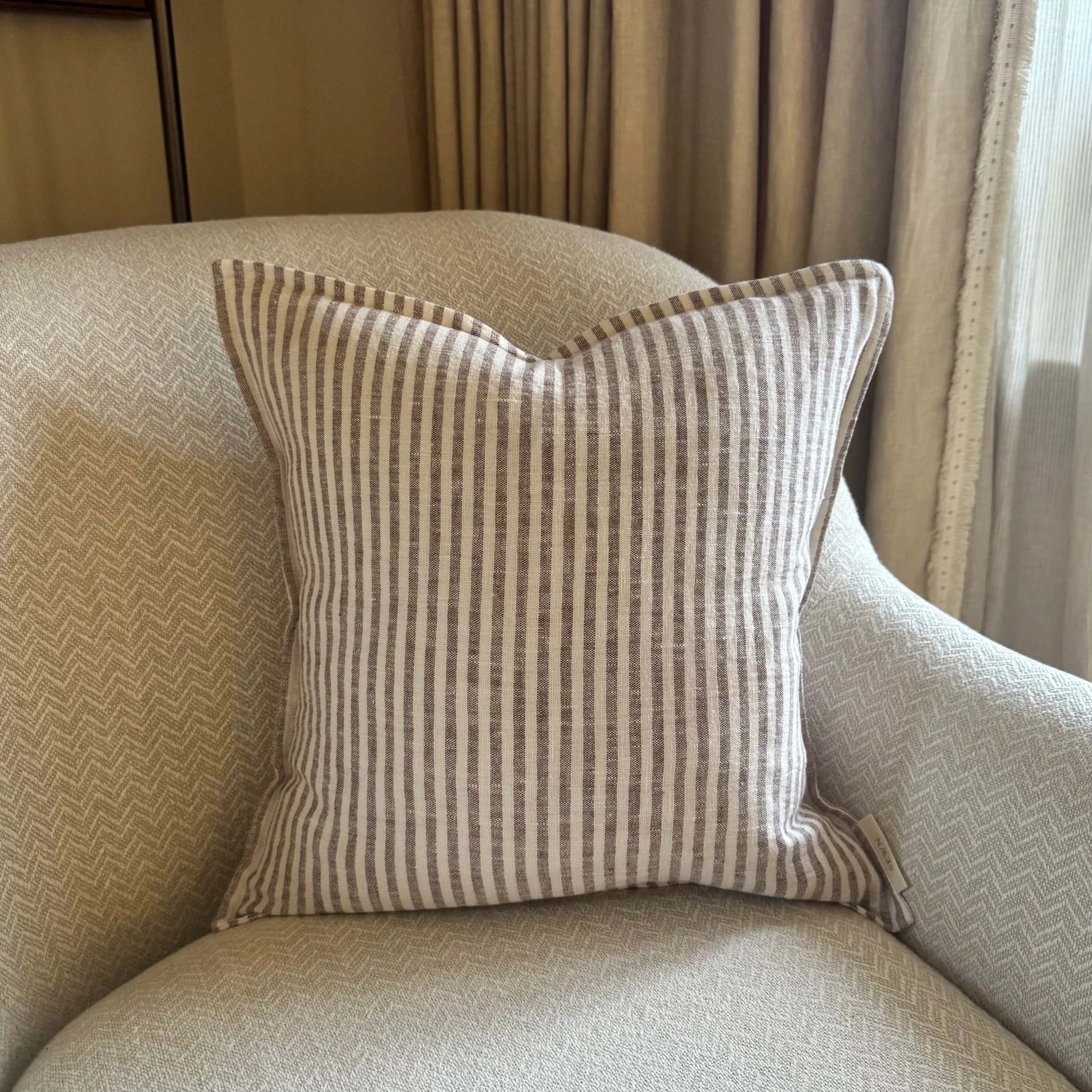 Bella - Brown Striped Linen Cushion