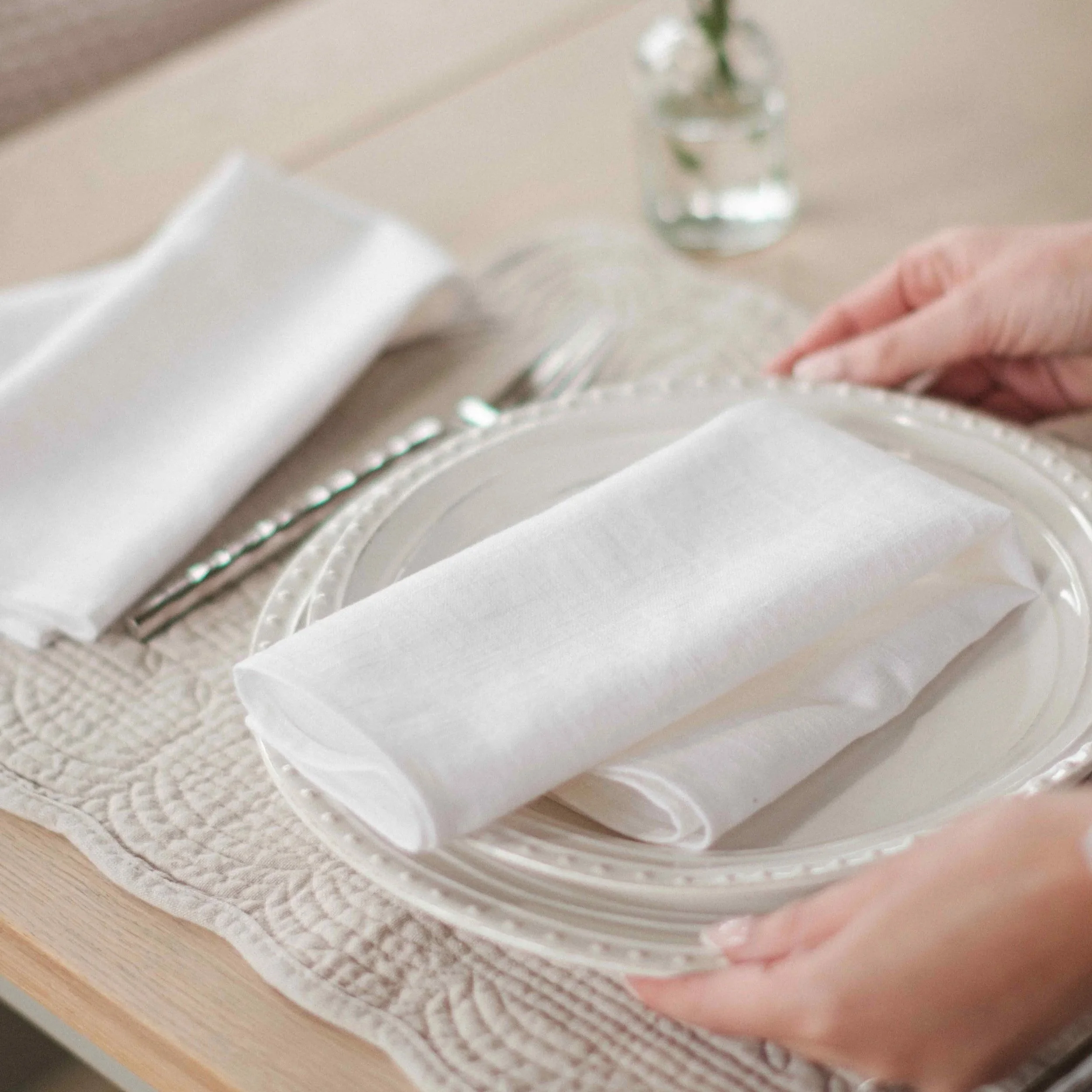 White Linen Napkins - Set of 2
