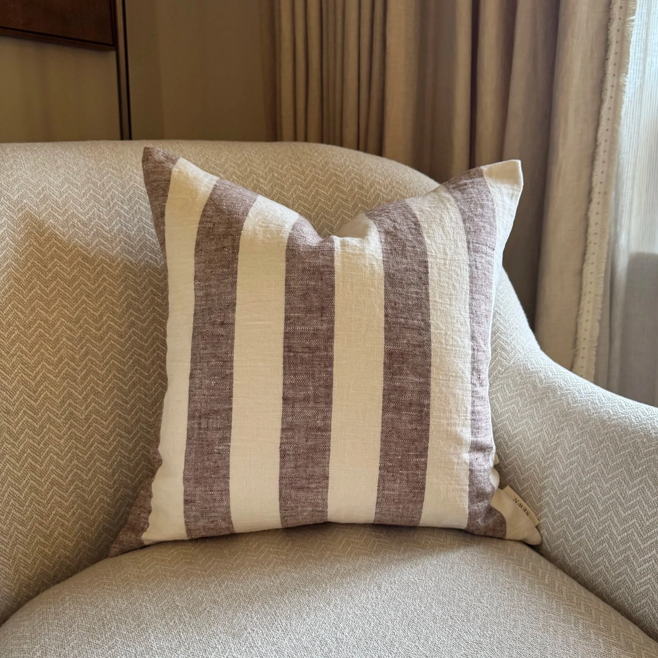 Valentina - Brown Striped Linen Cushion