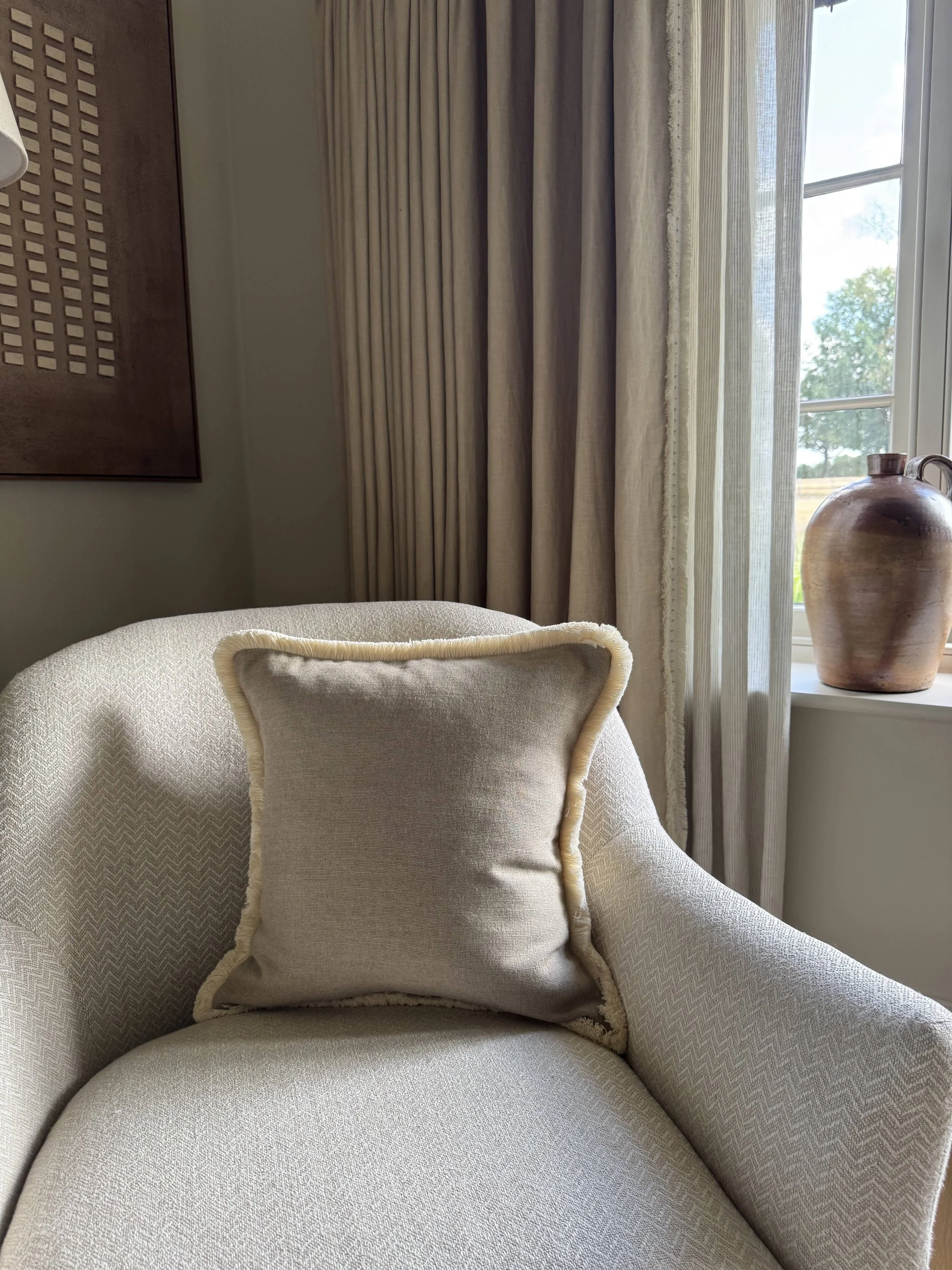 Tallulah - Rustic Linen Cushion with Natural Fringing