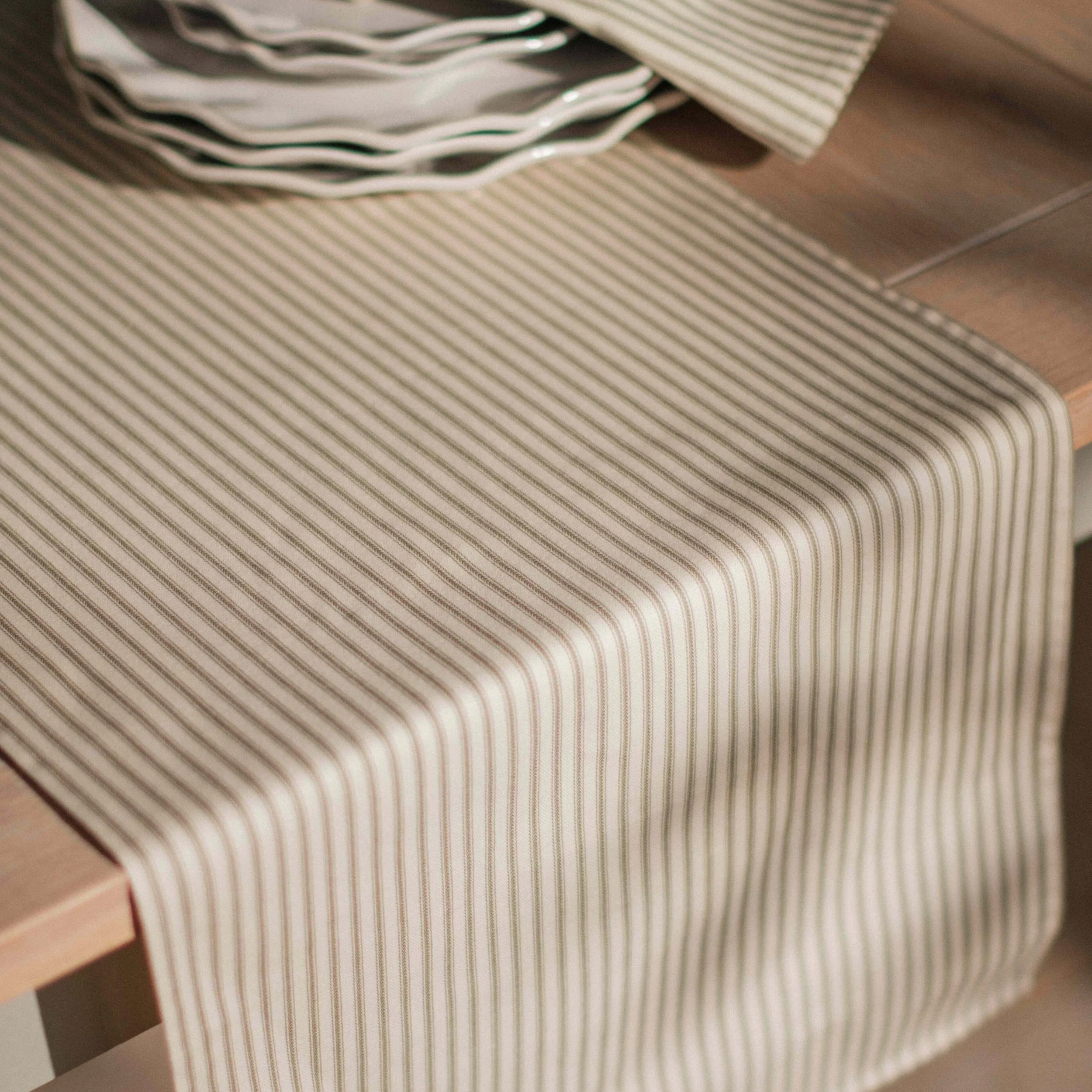 Fennel Green Striped Table Runner