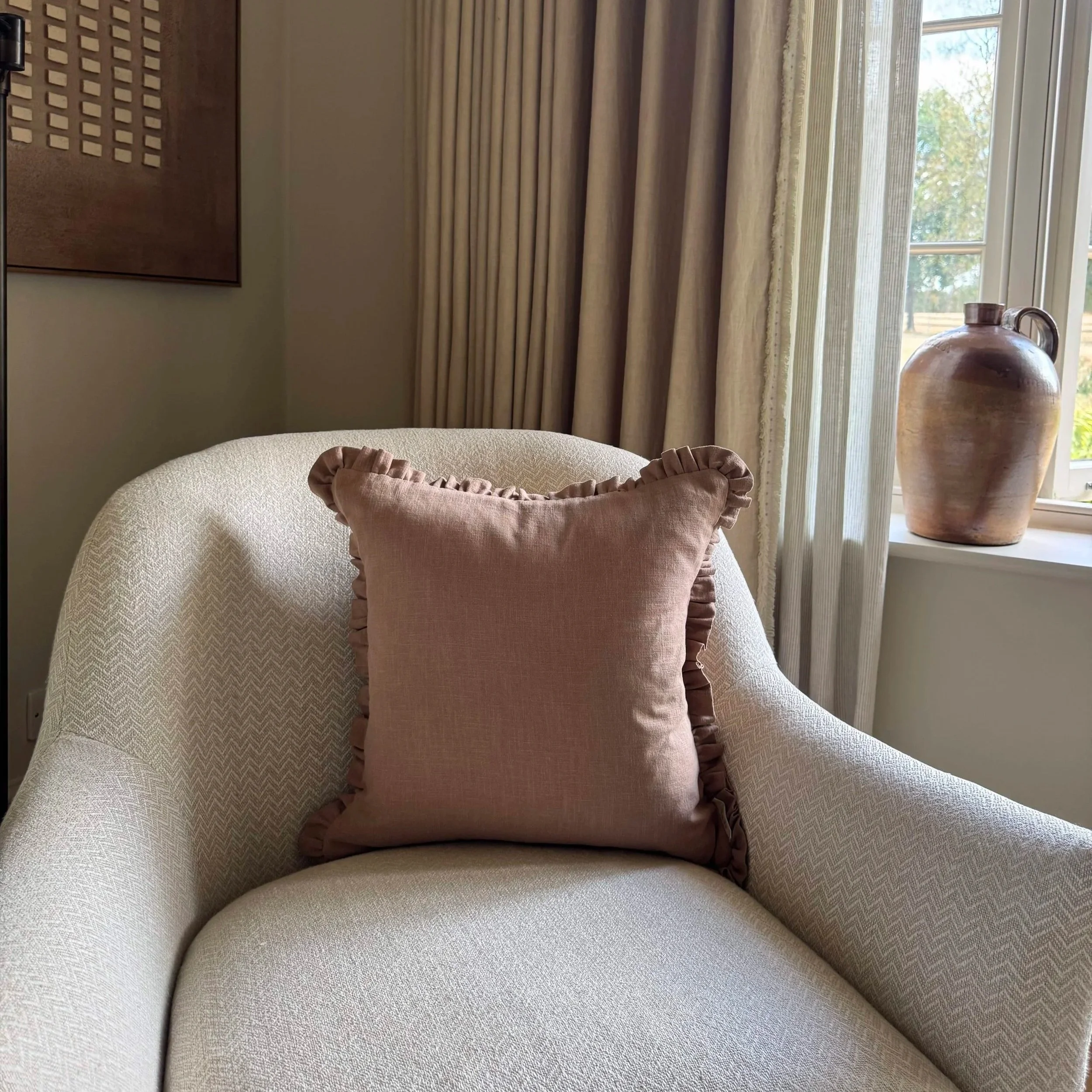 Poppy - Clay Linen Ruffle Cushion