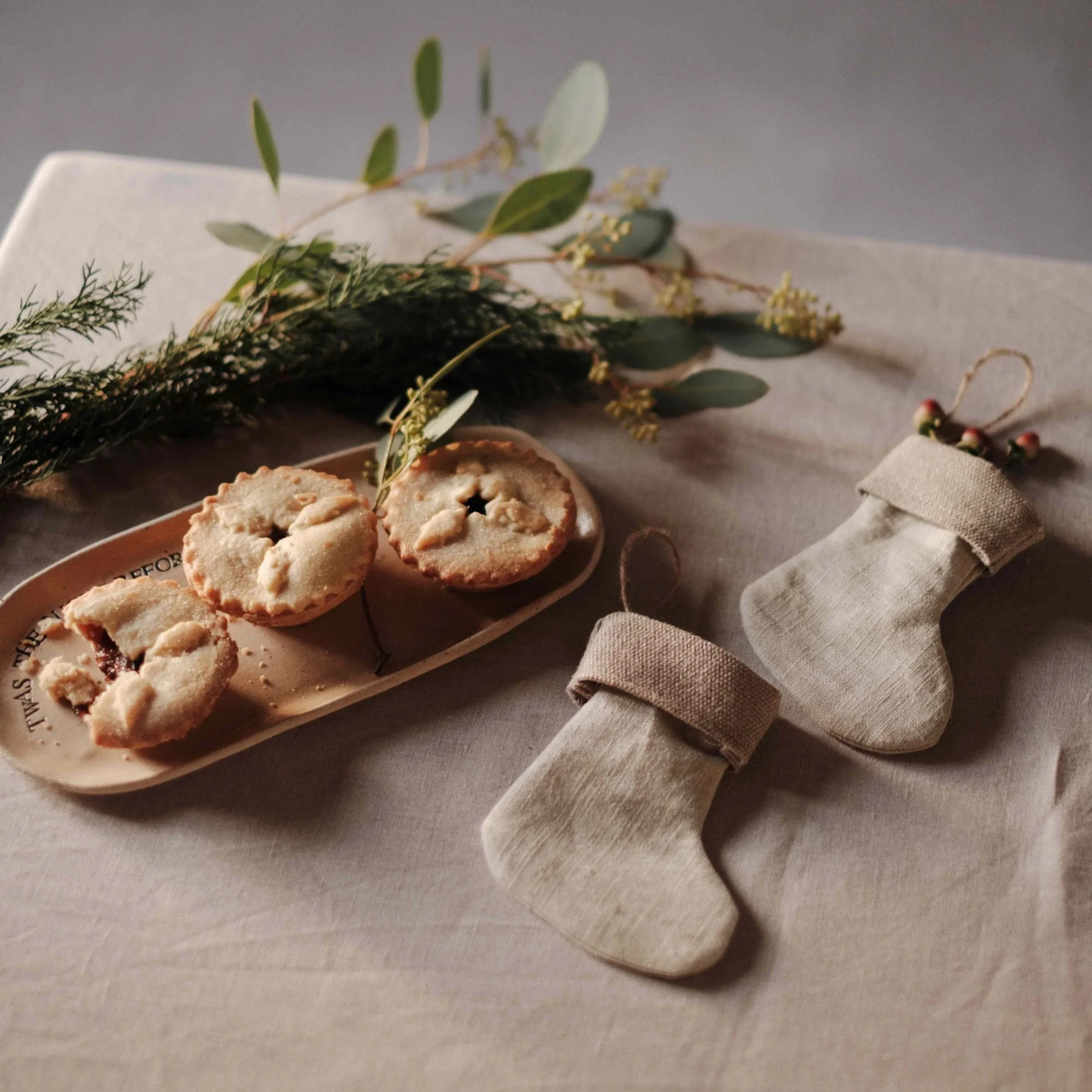 Mini Linen Hanging Stocking Decorations (Set of 2)