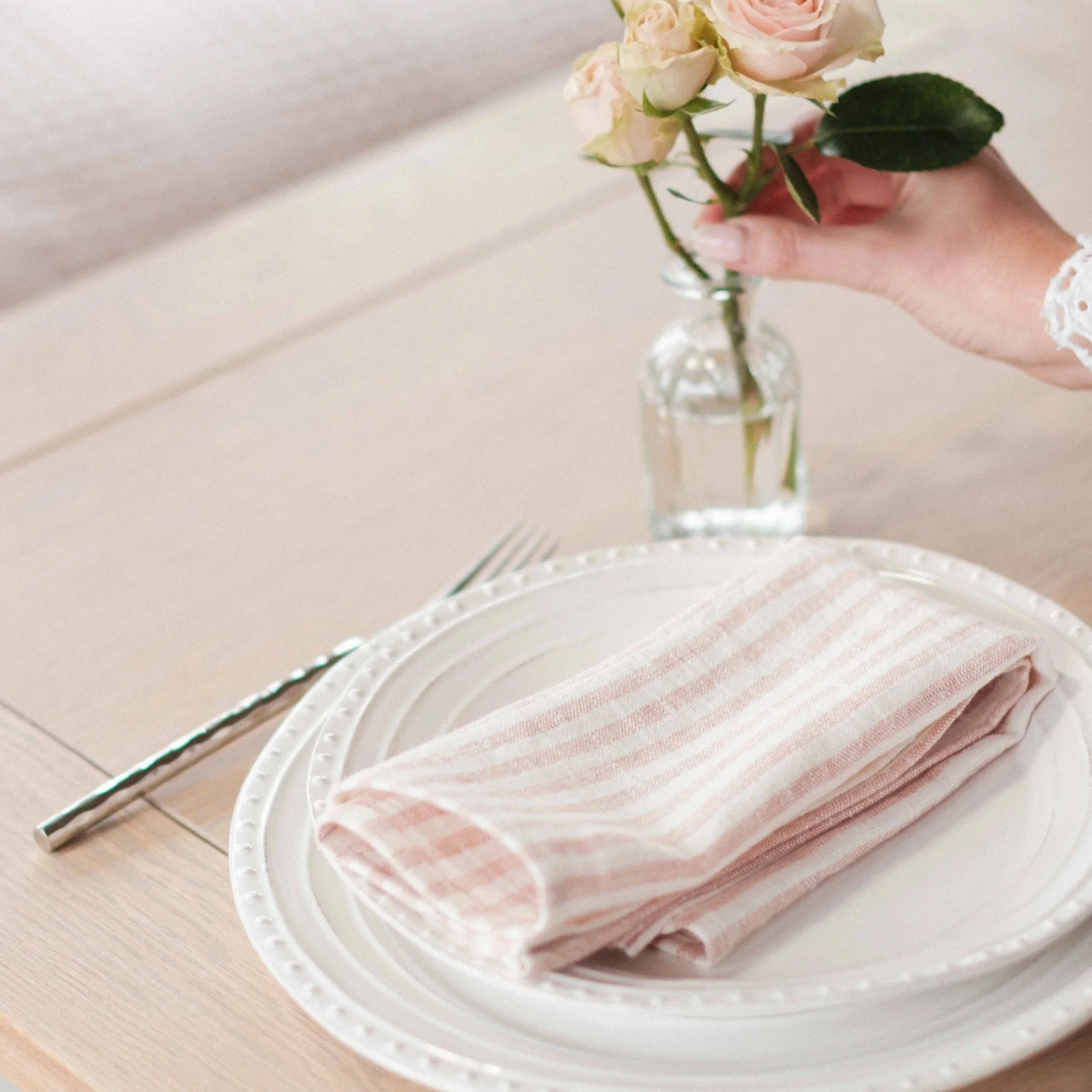 Rosie Pink Striped Linen Napkins - Set of 2