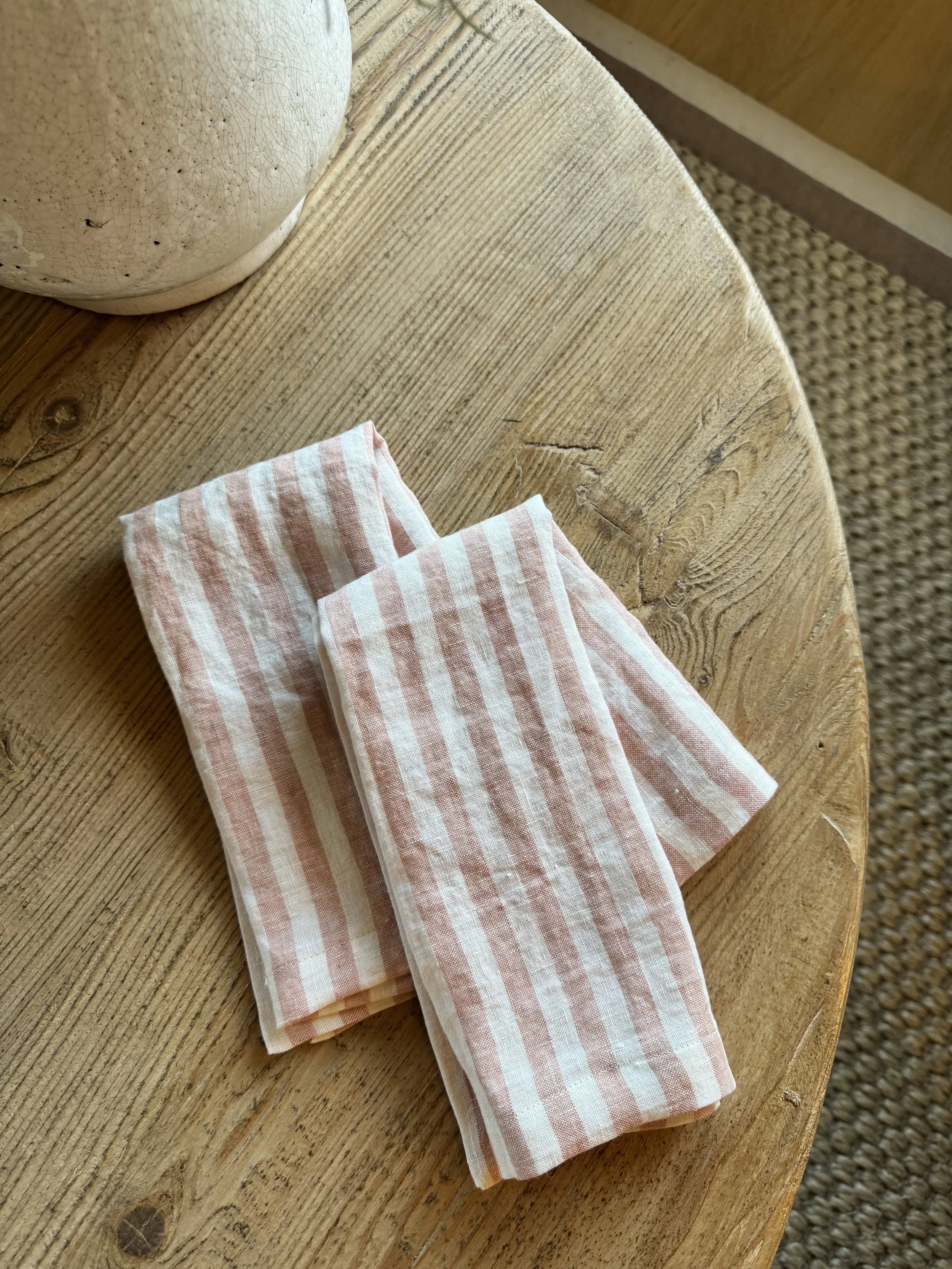 Pink Striped Linen Napkins (Set of 2)