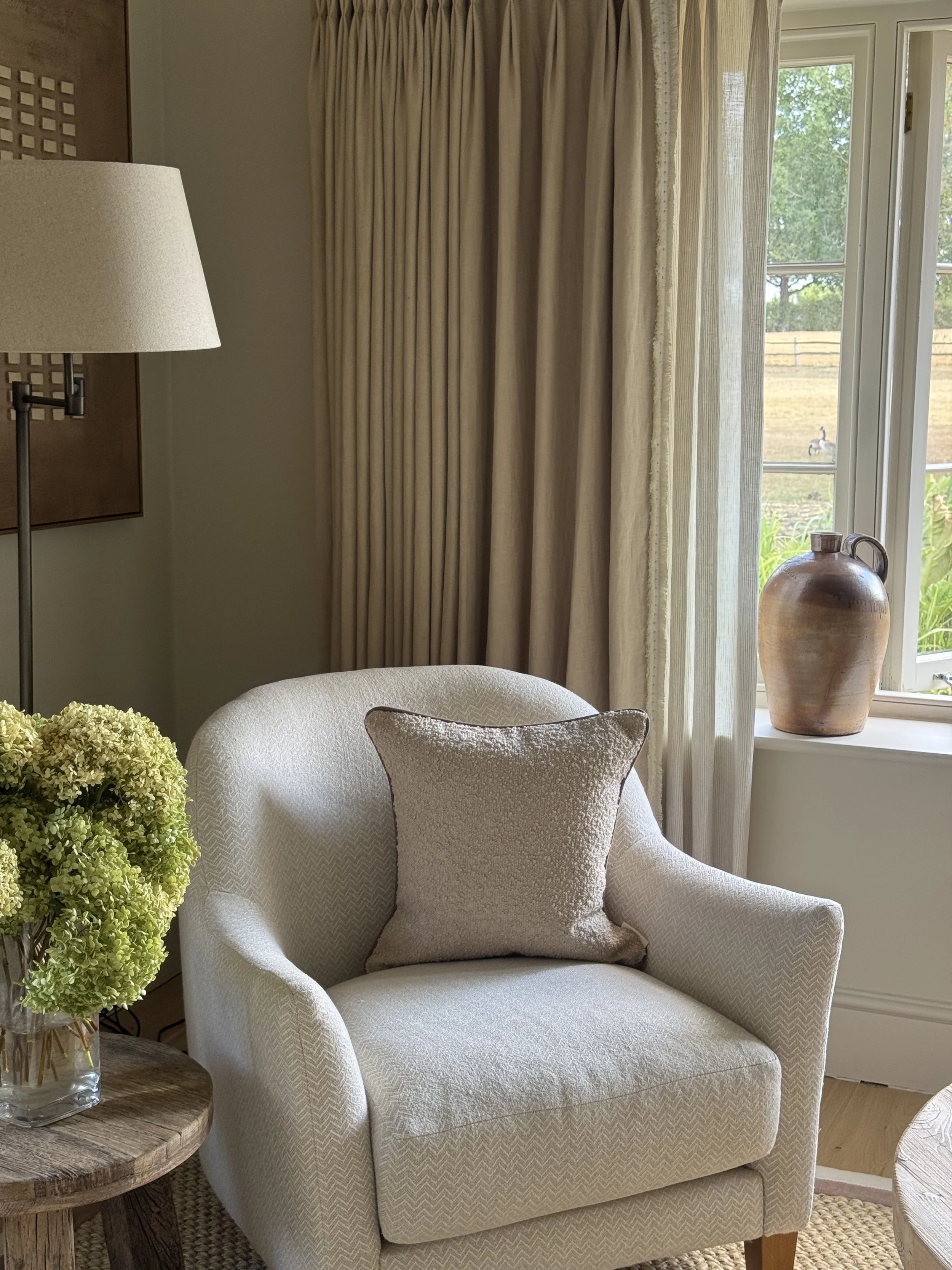 Mae - Beige Boucle Cushion with Taupe Piping
