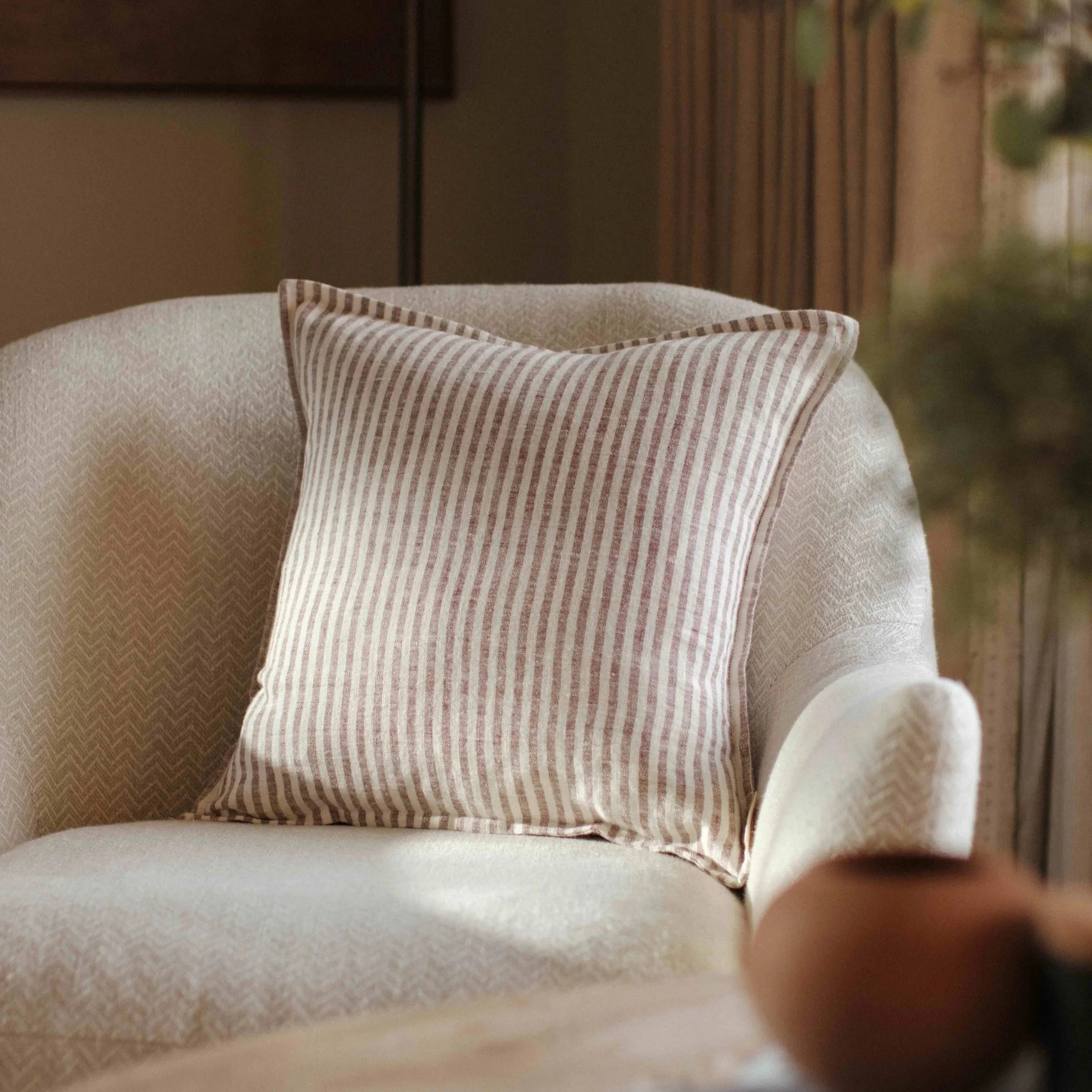 Bella - Brown Striped Linen Cushion